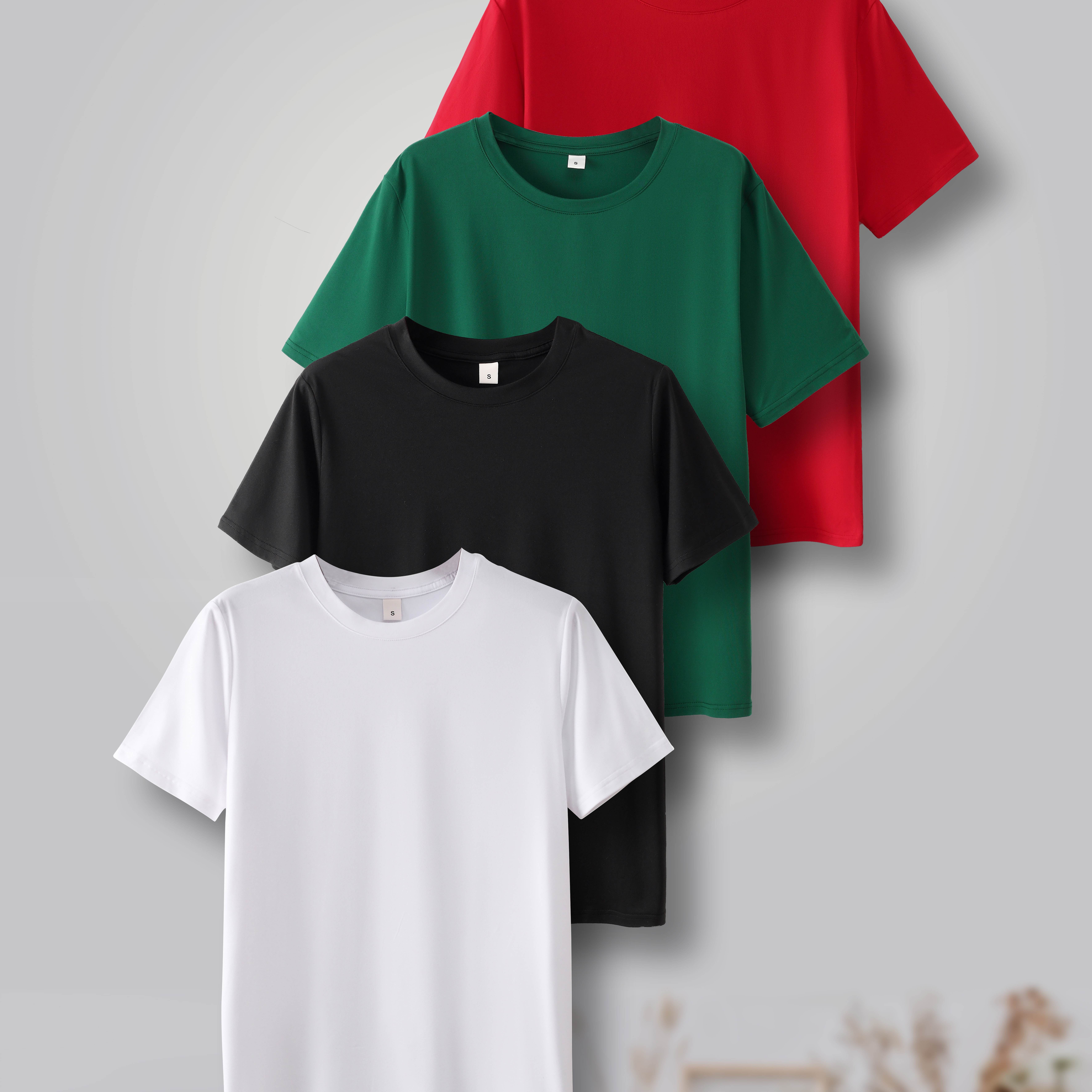 

4 Pack Solid Color Crew Neck T-shirt, Casual Short Sleeve T-shirt For Spring & Summer, Women's Clothing