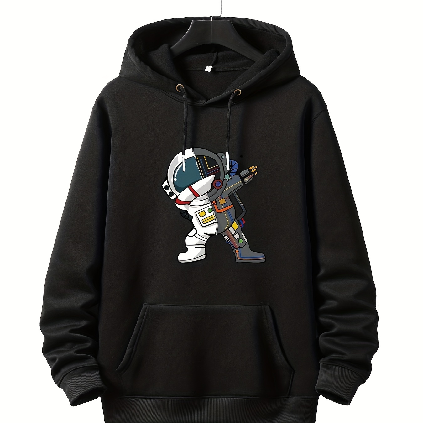 

Plus Size Men's Cute Cartoon Astronaut Dab Pullover Drawstring Hoodie, Oversized Loose Clothing For Big And Tall Guys