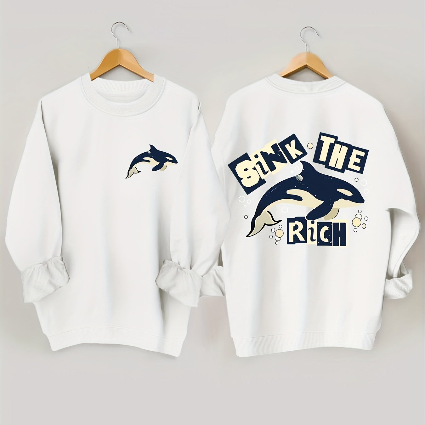 

Killer Whale Print Sweatshirt, Long Sleeve Crew Neck Casual Sweatshirt For Fall & Spring, Women's Clothing