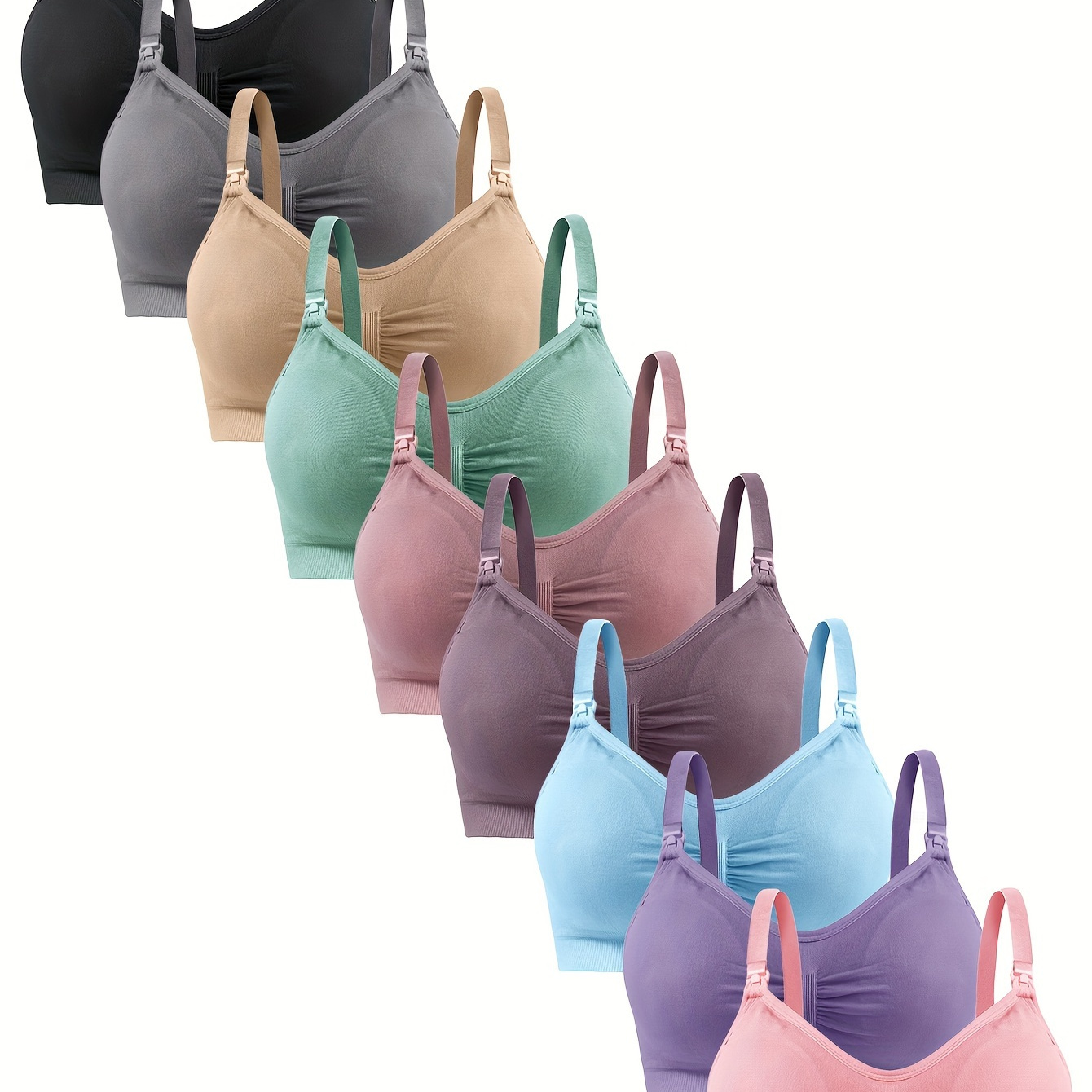 

9pcs Solid Color Stretch Bra, Adjustable Strap Wireless Bra, Women's Lingerie & Underwear