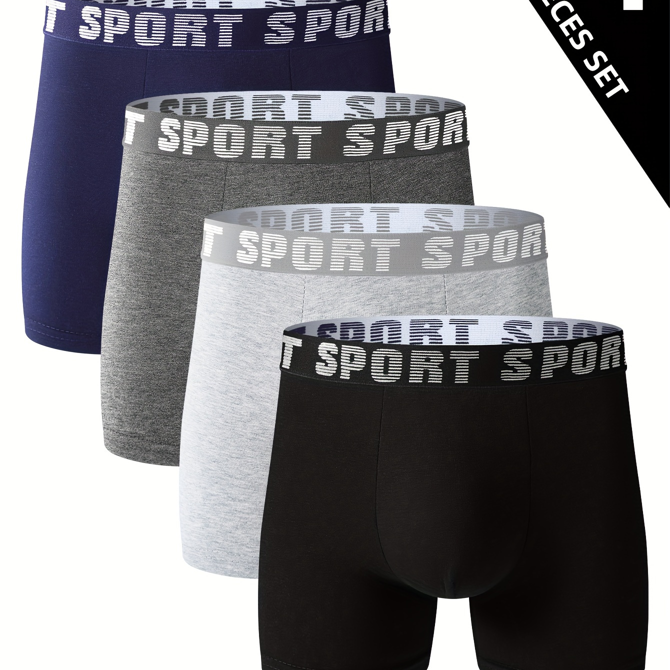 

Men's 4-pack Sports Trunks With Letter Print Waistband - Polyester And Spandex Blend, High Stretch, Knit Fabric, Casual Mid-rise Boxer Briefs