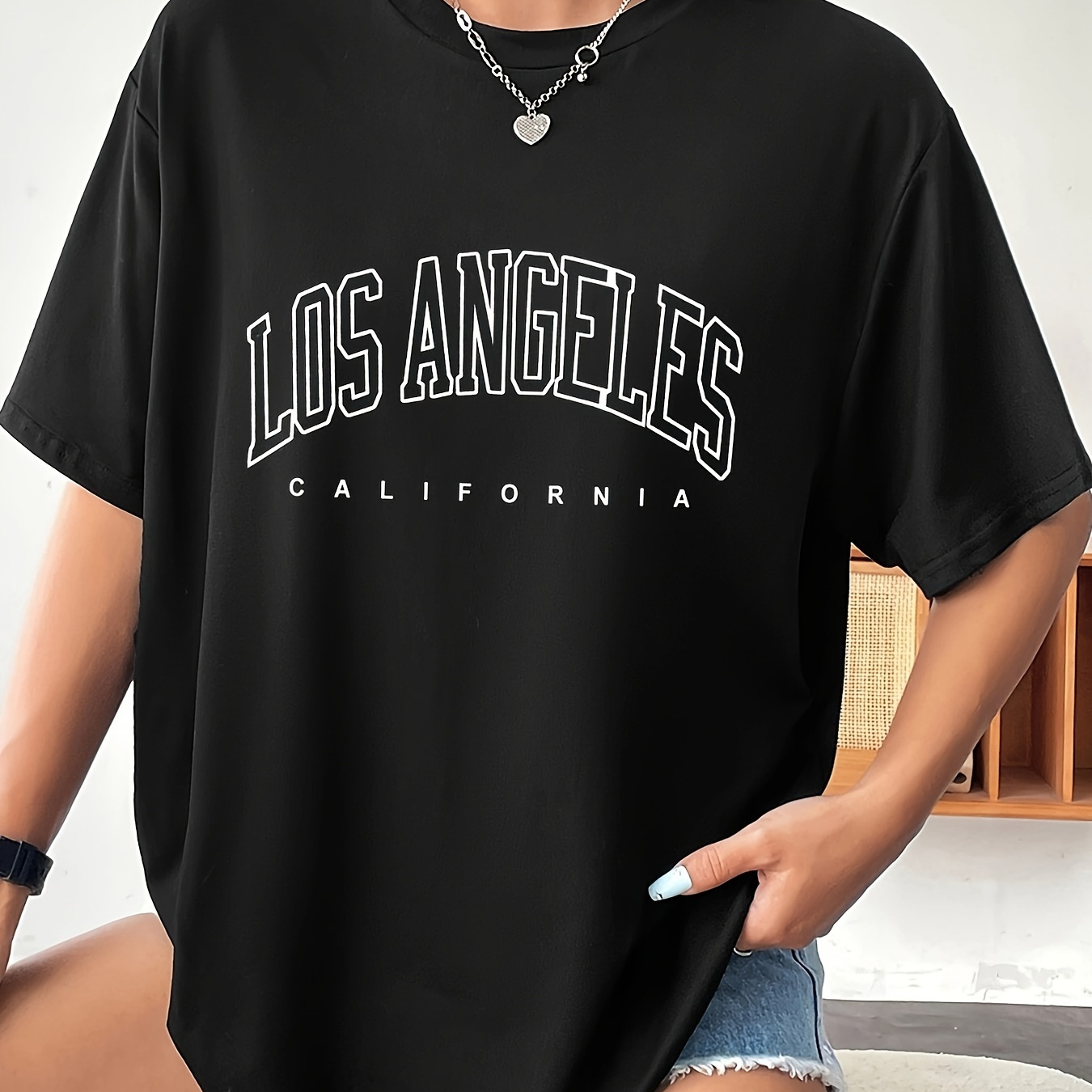 

Letter Print Drop Shoulder T-shirt, Short Sleeve Crew Neck Casual Top For Spring & Summer, Women's Clothing