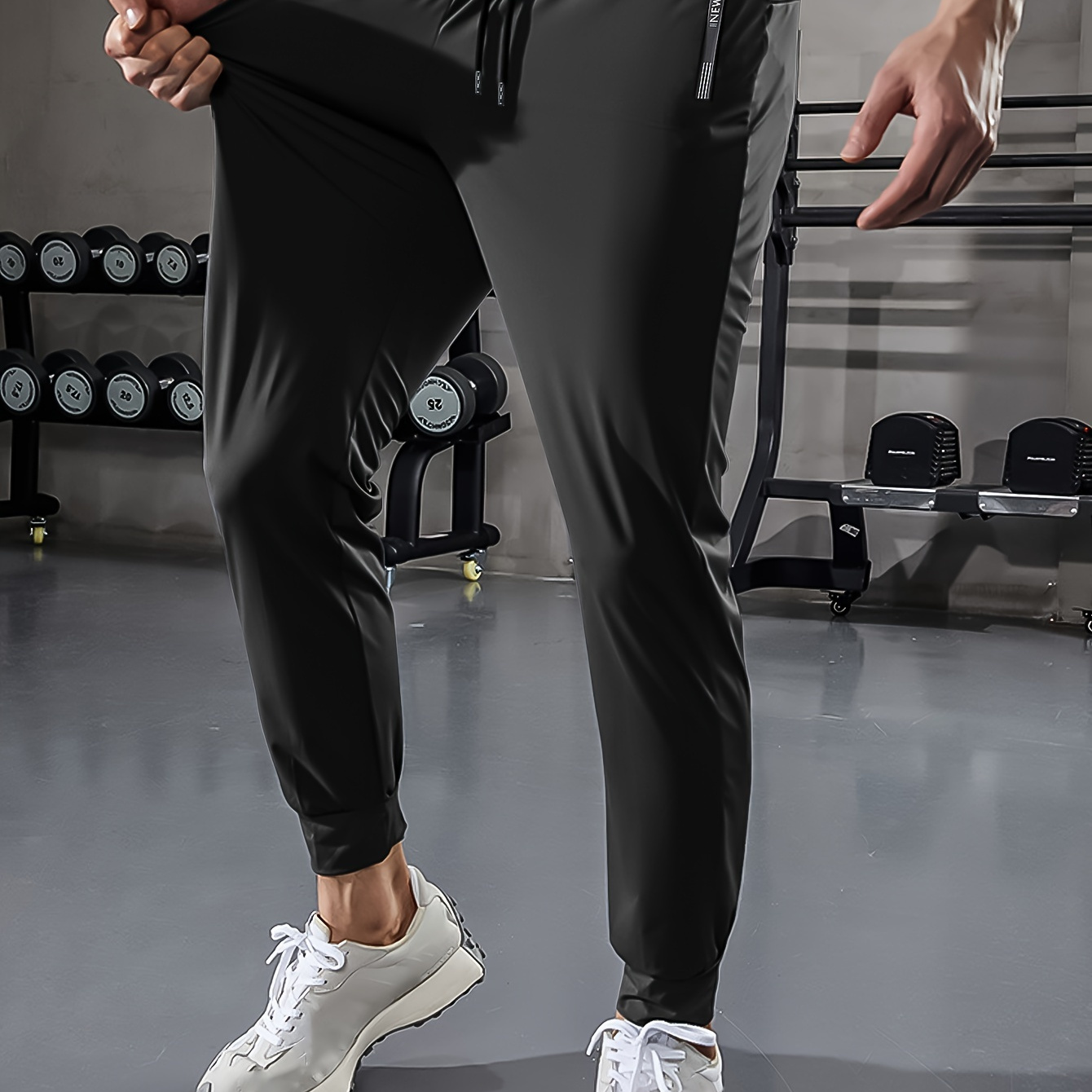 

Men's Long Pants For Spring And Summer With Zipper Pockets, Drawstring, Cool Feeling, Stretchy And Breathable Sports Trousers For Casual Running And Fitness.