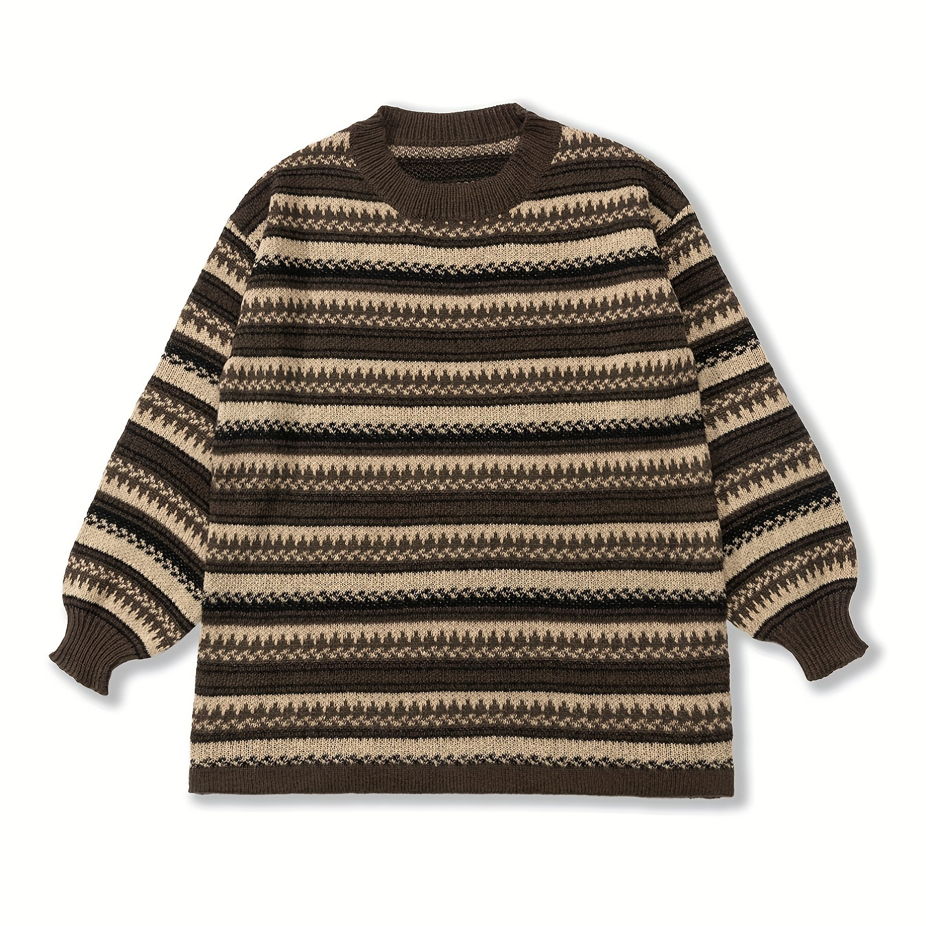 

Striped Print Knit Sweater, Elegant Crew Neck Long Sleeve Sweater, Women's Clothing