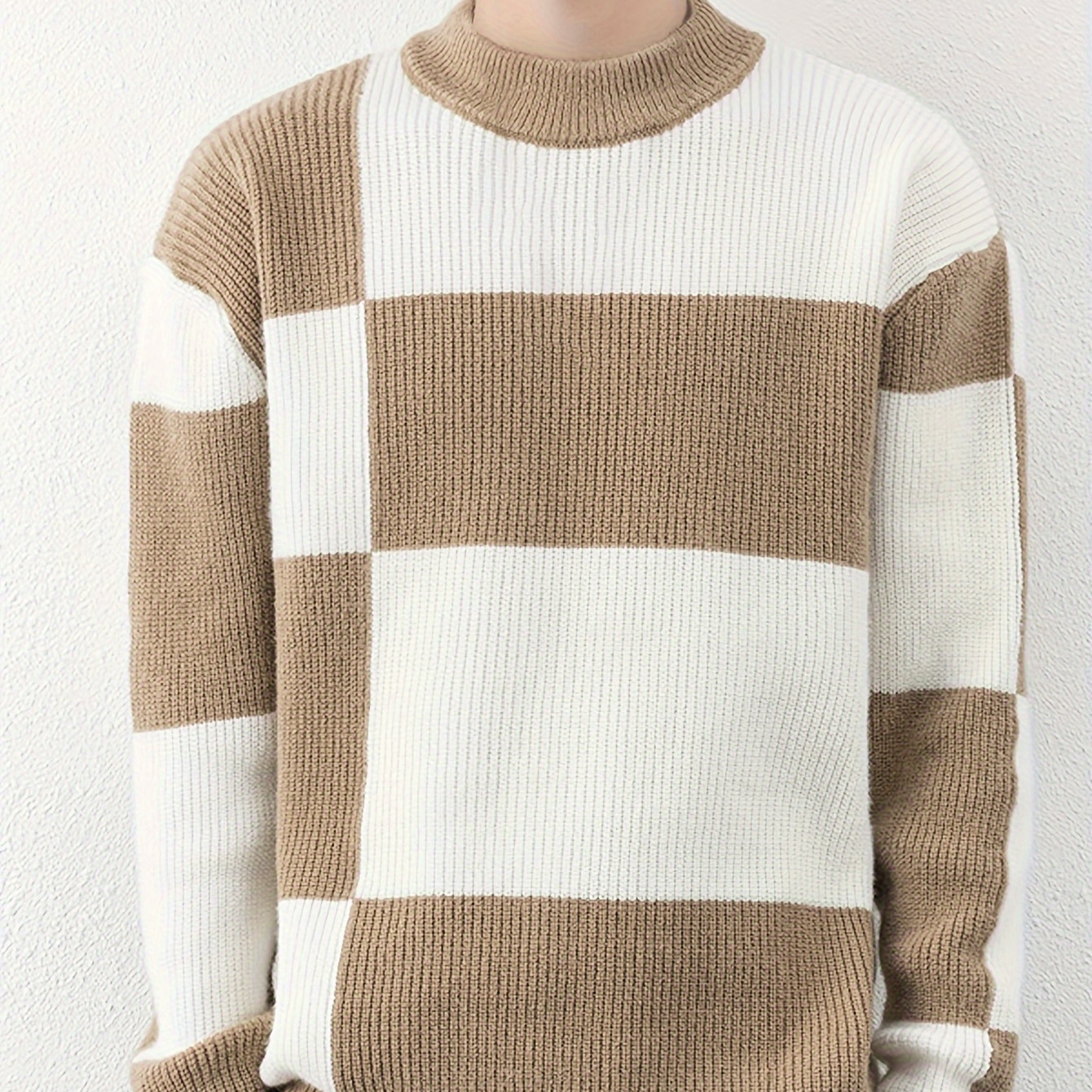 

Cool Knitted Sweater For Men, Men's Casual Retro Striped Pullover Knit Sweater Streetwear For Winter Fall, As Gifts