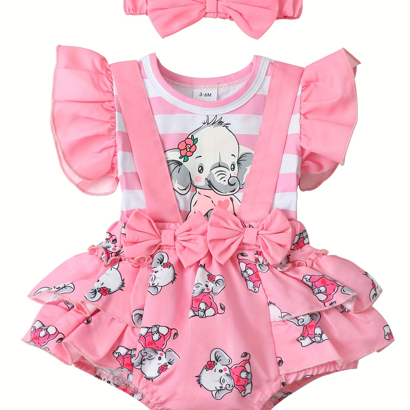 

2pcs Baby Girls Cute Elephant Fly Sleeve Onesie & Headband Set Clothes