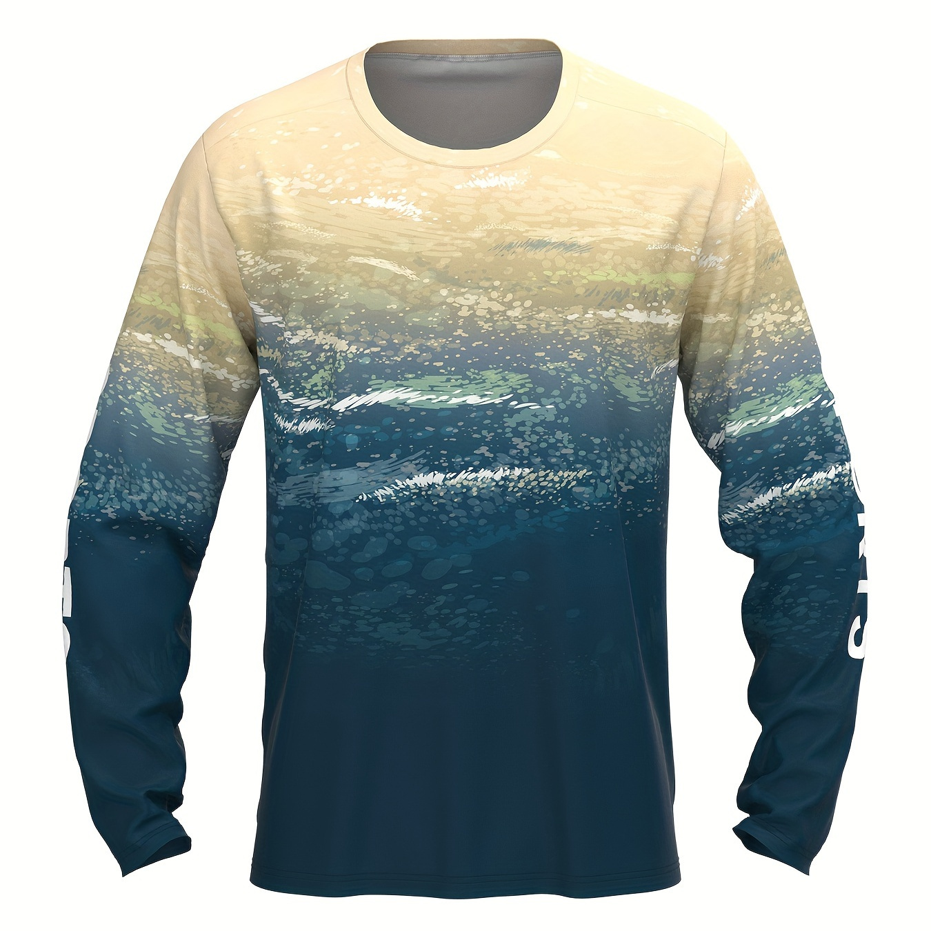 

Men's Sea Graphic Print Sun Protection Shirt, Quick Dry Long Sleeve Crew Neck Rash Guard For Fishing Hiking Outdoor