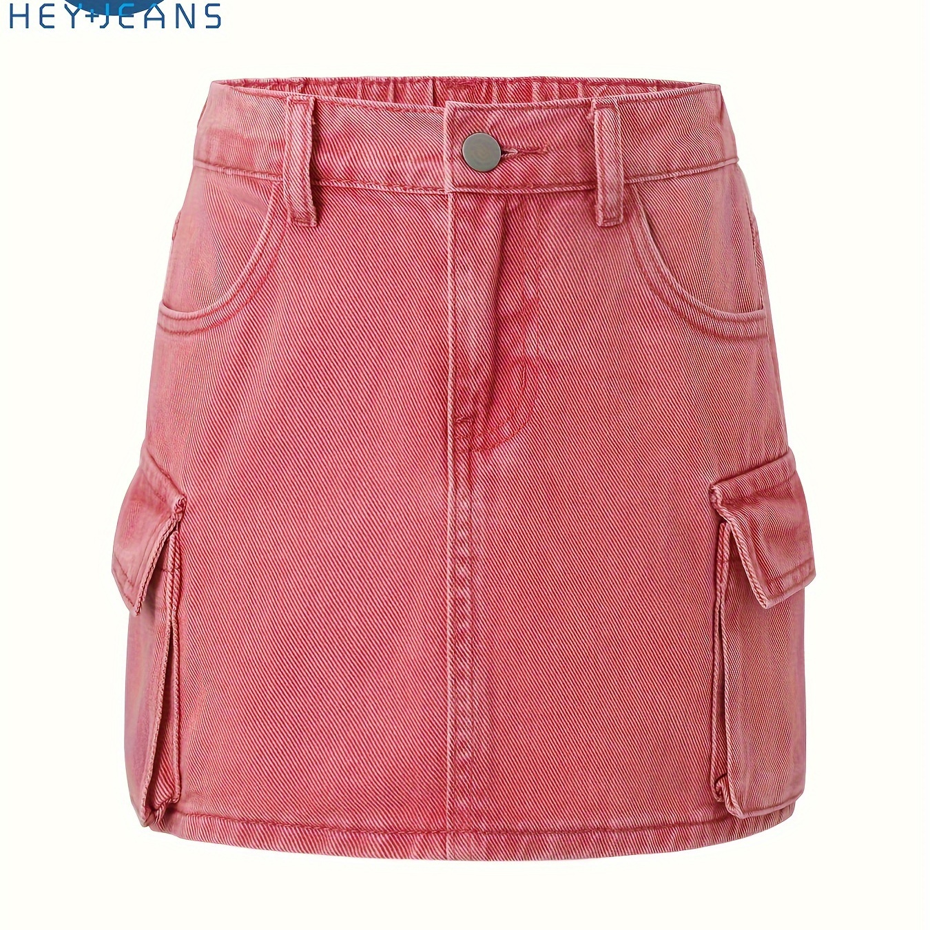 

Teen Girls Y2k Style Vibrant Color Denim Cargo Skirt, K-pop