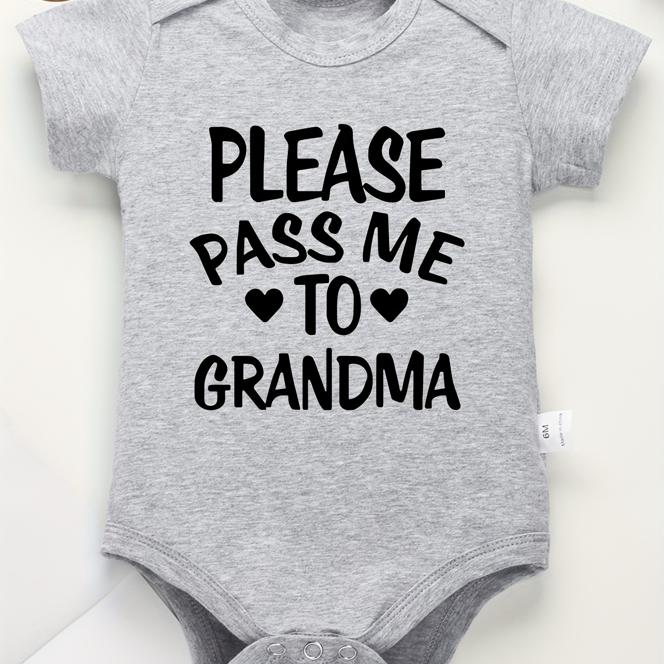 

100% Cotton Onesie - "please Pass Me To Grandma" Letter Print, Soft & Comfortable Round Neck Romper For , Gray With Black , Machine Washable, Outdoor