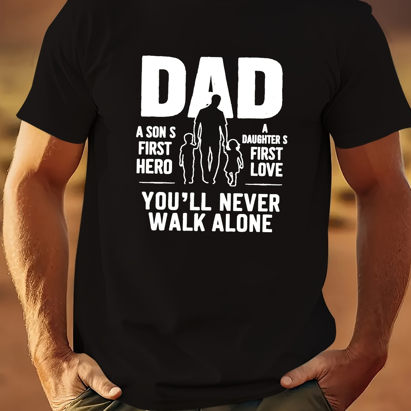 

Dad With Son & Daughter Men's Creative Top, Casual Short Sleeve Crew Neck T-shirt, Men's Clothing For Summer Outdoor