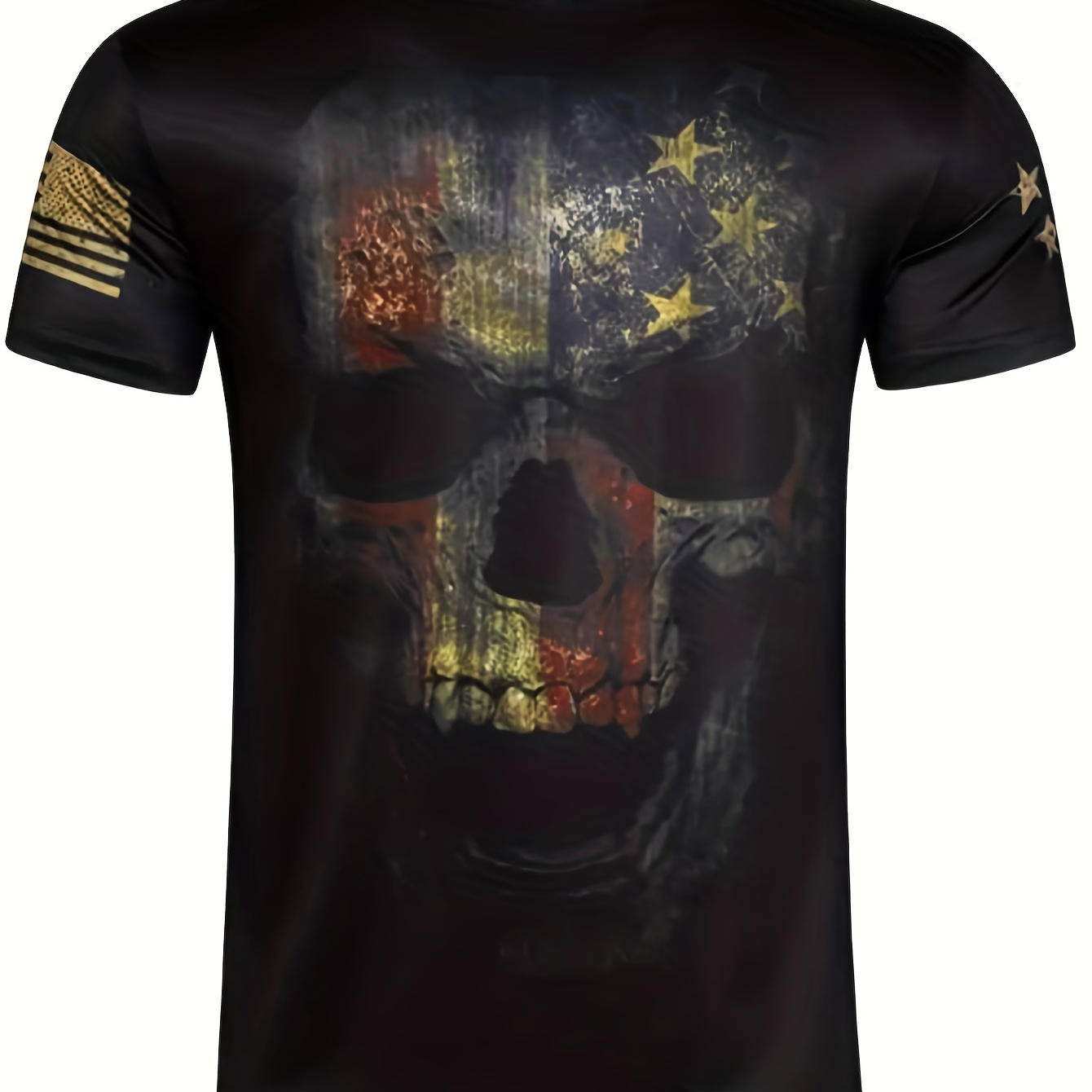 Men's Stylish American Flag And Skull Graphic Print T-Shirt - Casual Short Sleeve Crew Neck Tee For Summer Outdoor Activities