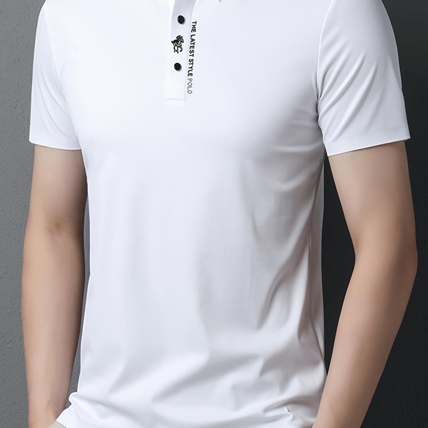 

Men's Letter Print Short Sleeve And Lapel Collar Henley Shirt, Casual And Versatile Tops For Summer Golf Wear And Outdoors Activities