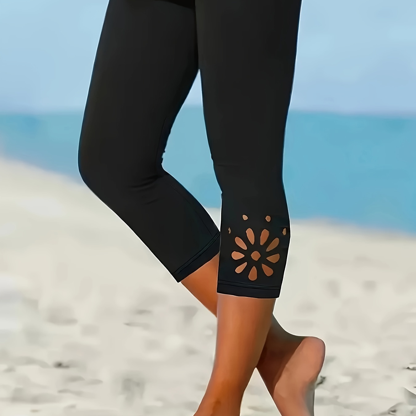 

Leggings skinny de couleur unie grande taille, leggings courts décontractés découpés pour le printemps et l'été, vêtements grande taille pour femmes