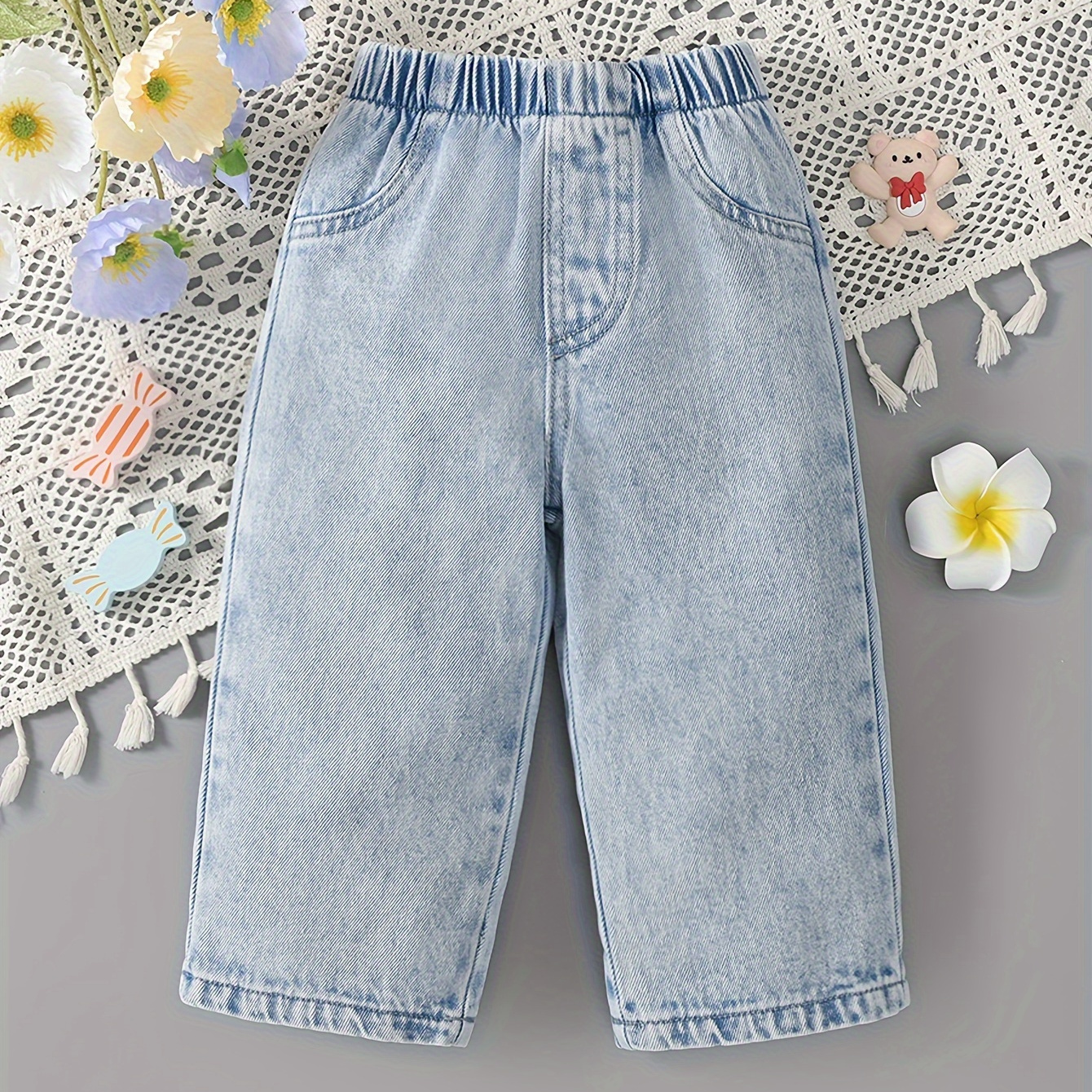 

Baby Toddler Girls Wide Leg Straight Denim Trousers Stylish Pants