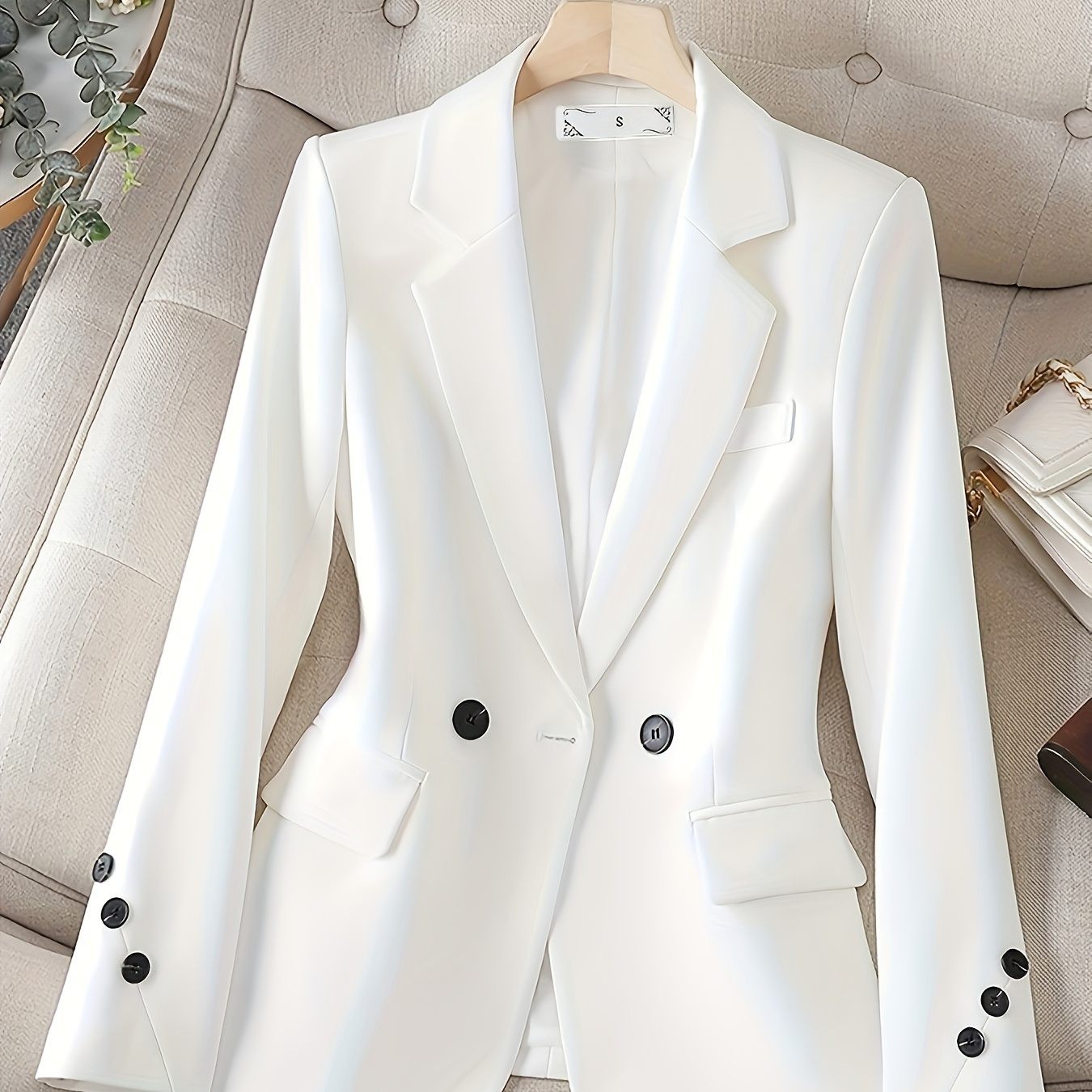 

Double-breasted Lapel Neck Blazer, Elegant Long Sleeve Blazer For Office & Work, Women's Clothing