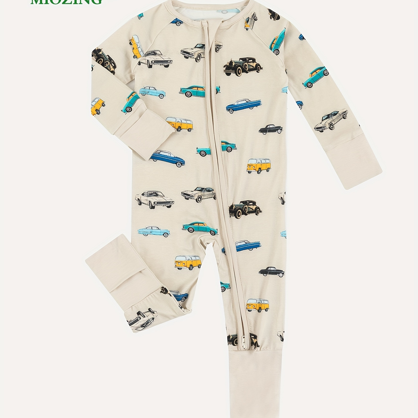 

Miozing Bamboo Fiber Bodysuit For Infants, Cartoon Bus Car Pattern Long Sleeve Onesie, Baby Girl's Clothing