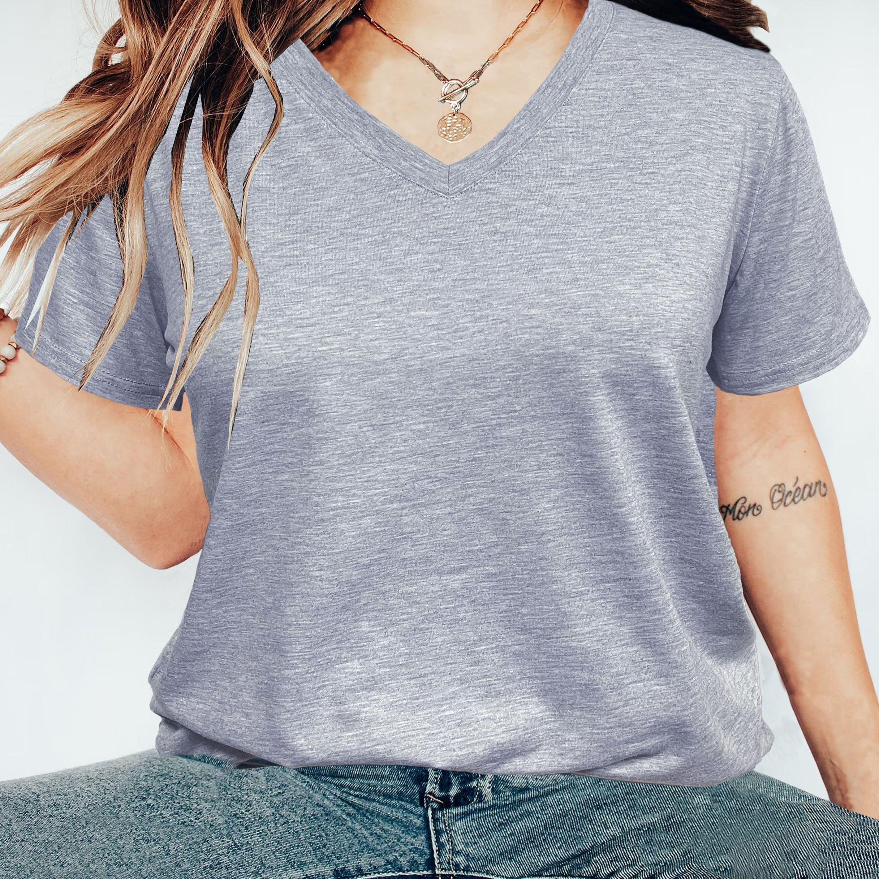 

Plus Size Solid Color T-shirt, Casual Short Sleeve V Neck Top For Spring & Summer, Women's Plus Size Clothing