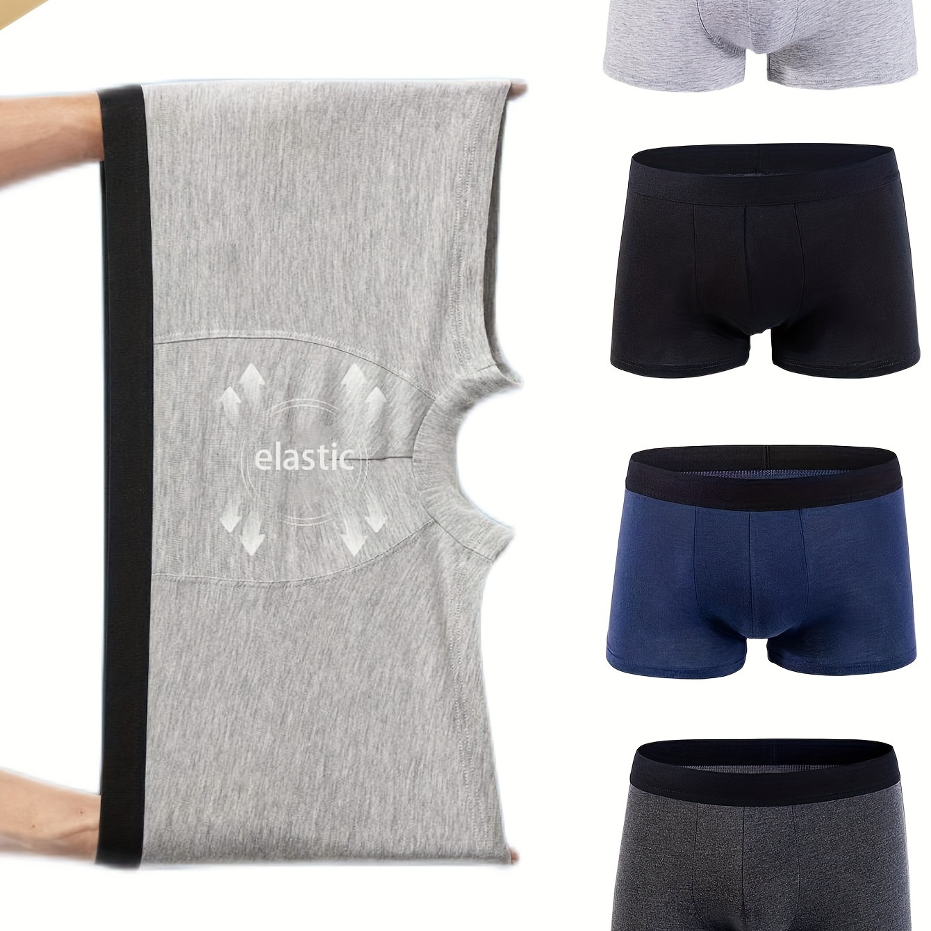 

4pcs Men's Cotton Boxer Briefs, Solid Color Breathable Comfy Boxer Trunks, Elastic Sports Shorts, Men's Casual & Durable Underwear Perfect For Sports & Home Wear