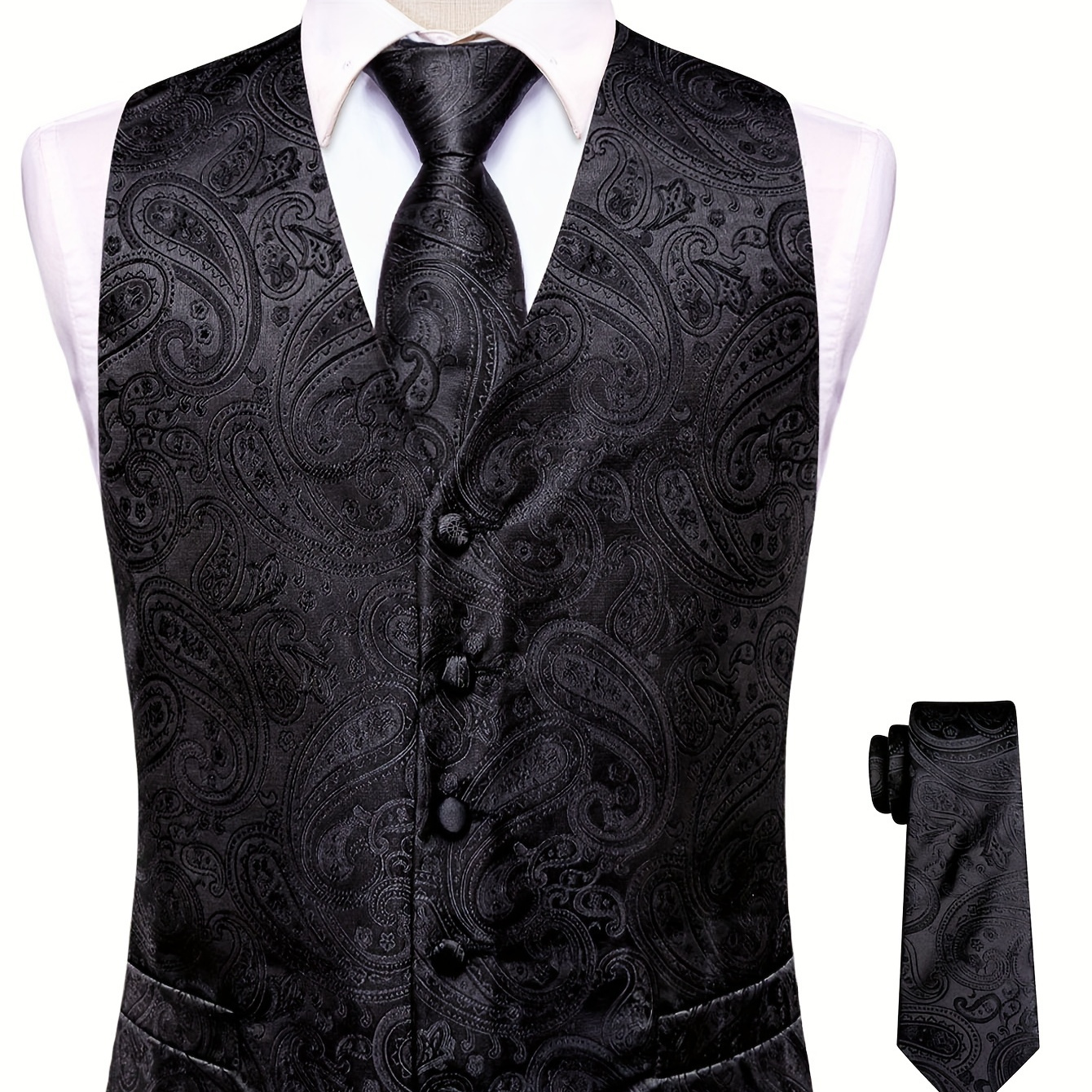 

4pcs Plus Size Men's Paisley Vest Set – Includes , Hanky, Cufflinks For Business, Wedding, Party