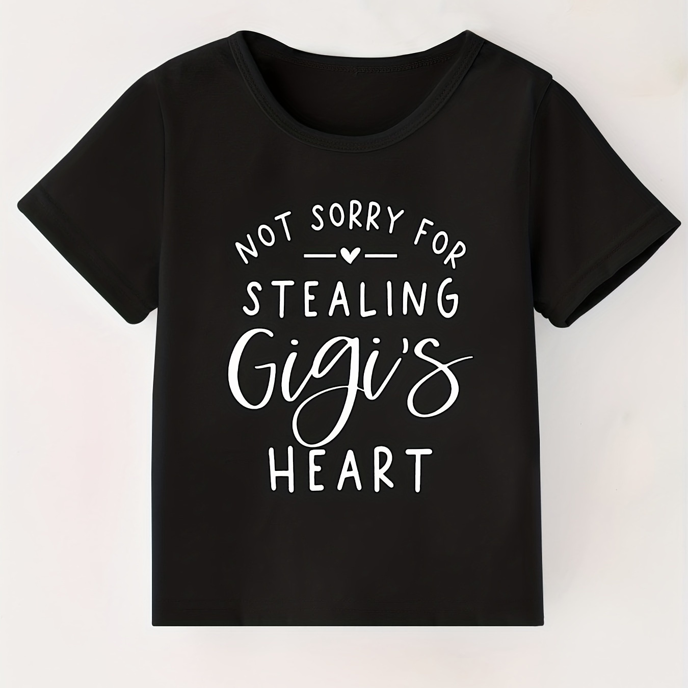 

Not Sorry For Stealing Gigi's Heart Letter Print Boys Creative T-shirt, Casual Lightweight Comfy Short Sleeve Tee Tops, Kids Clothes For Summer