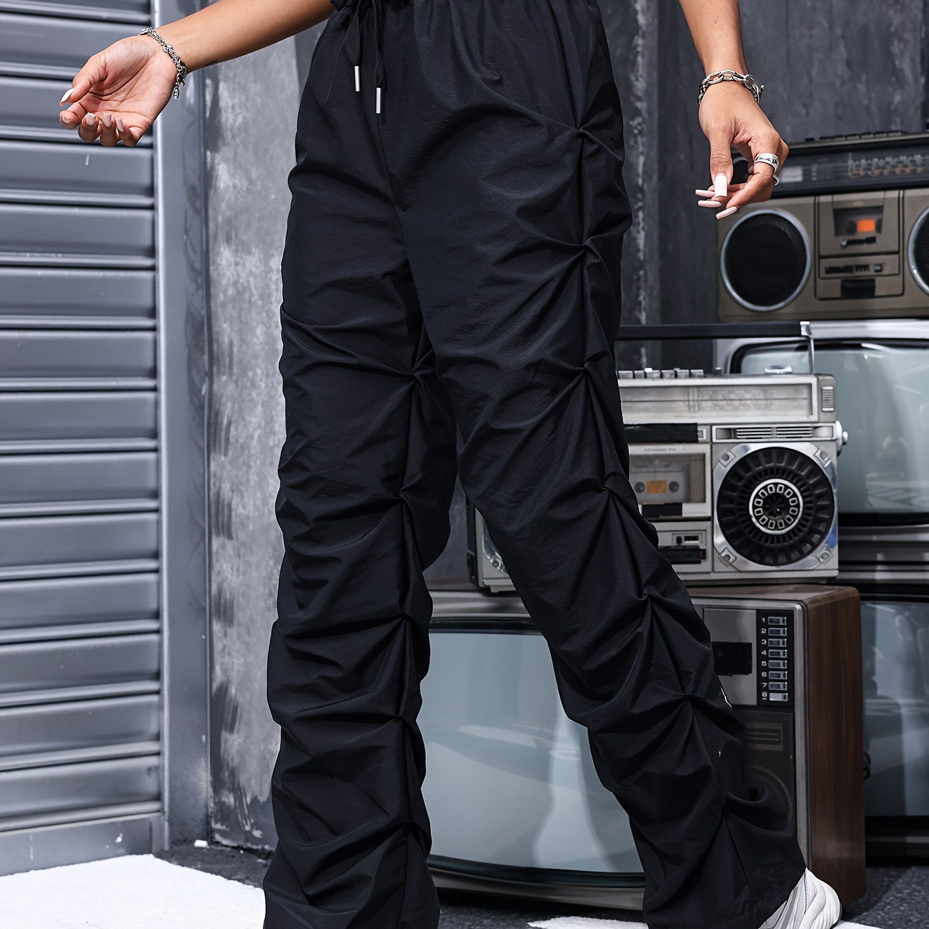 

Straight Leg Cargo Ruched Pants, Stylish Drawstring Pants For Spring & Summer, Women's Clothing