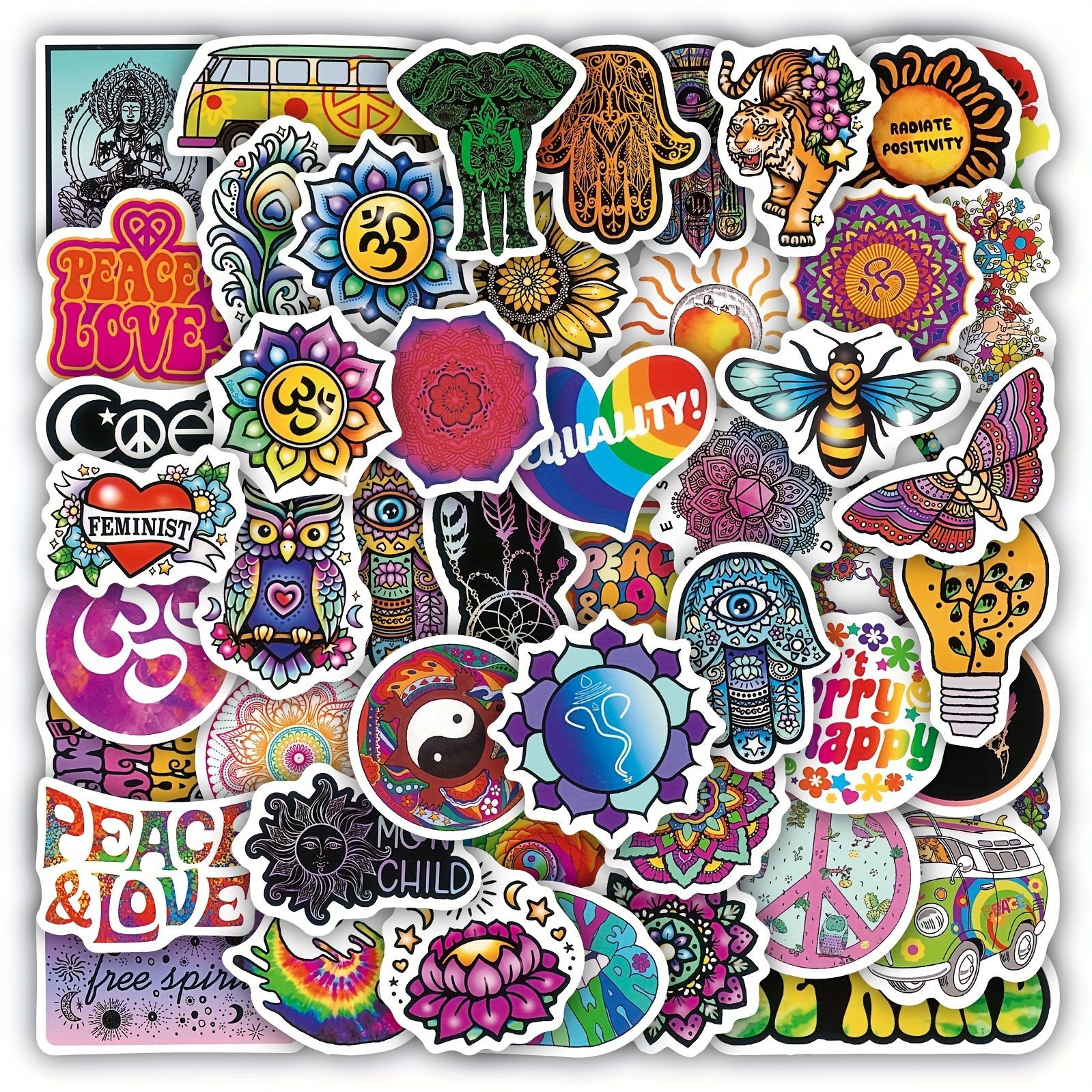 Voiture Fleurs Autocollants 60's Hippie Thème Party Stickers Multicolore  Daisy Stickers Vinyle Retro Fleurs Décalcomanies Coloré Hippie Décalcomanies  Fleur Pour Fenêtre