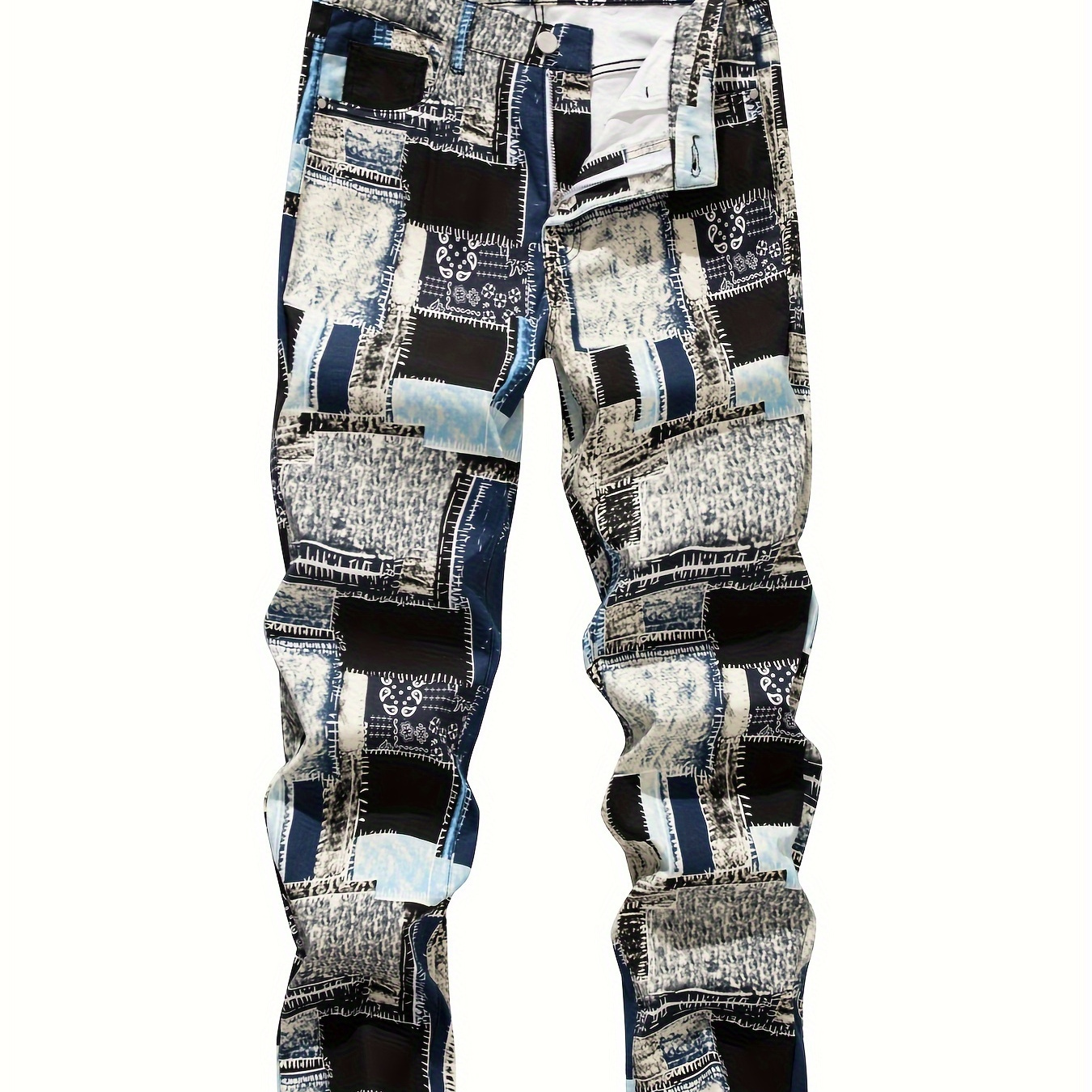 

Men's Street Style Vintage Jeans With Creative Patckwork Pattern