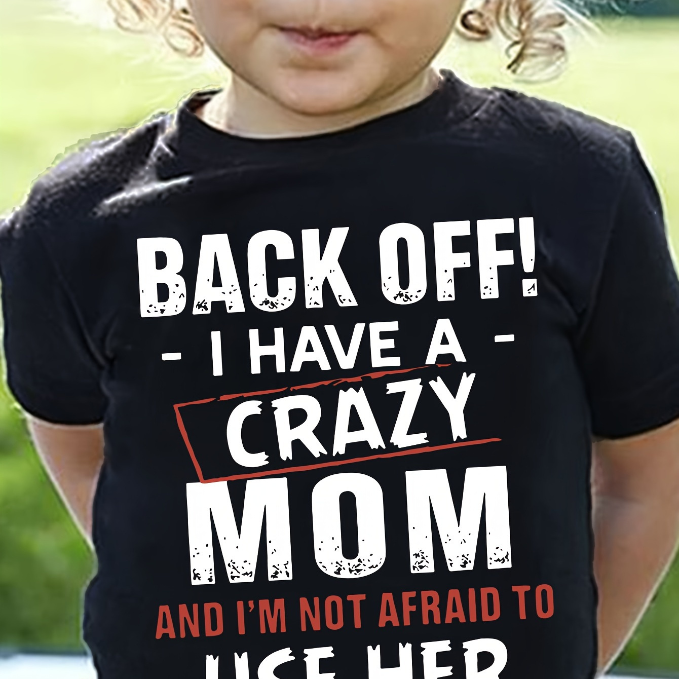 

Back Off I Have A Crazy Mom Print, Girls' Casual & Comfy Crew Neck Short Sleeve T-shirt For Spring & Summer, Girls' Clothes For Outdoor Activities