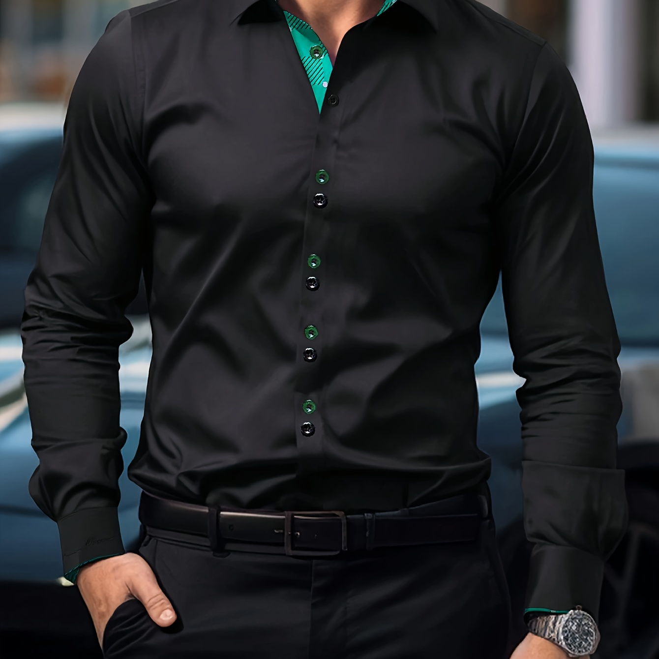 

Elegant Men's Formal Dress Shirt - Slim Fit, Long Sleeve, Polyester, Machine Washable - Evening Dates & Business