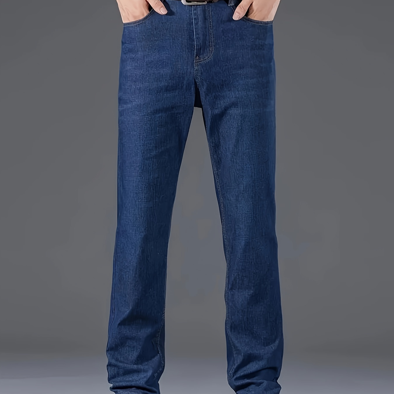 

Men's Thin Fabric Denim Pants, Classic Style Straight Leg Jeans, Casual Business Trousers, Old Money Style