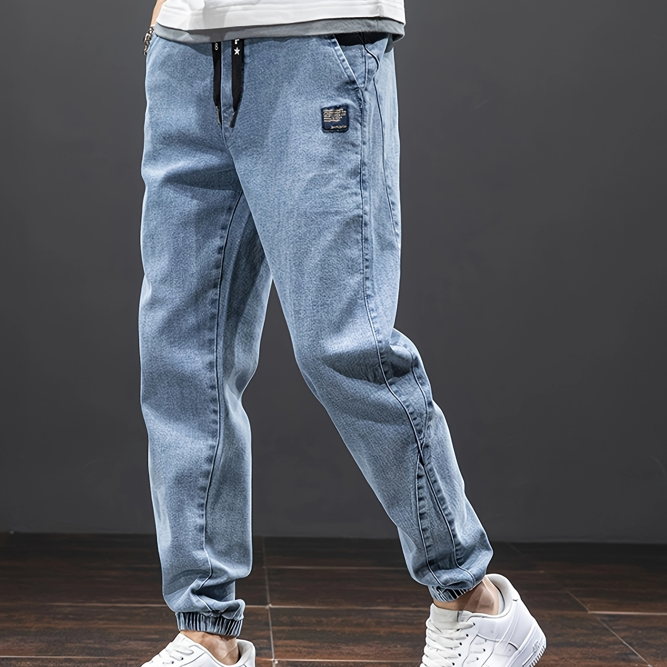 

Men's Casual Denim Cropped Pants - Solid Color, Rayon , Waist With Drawstring Closure, Regular