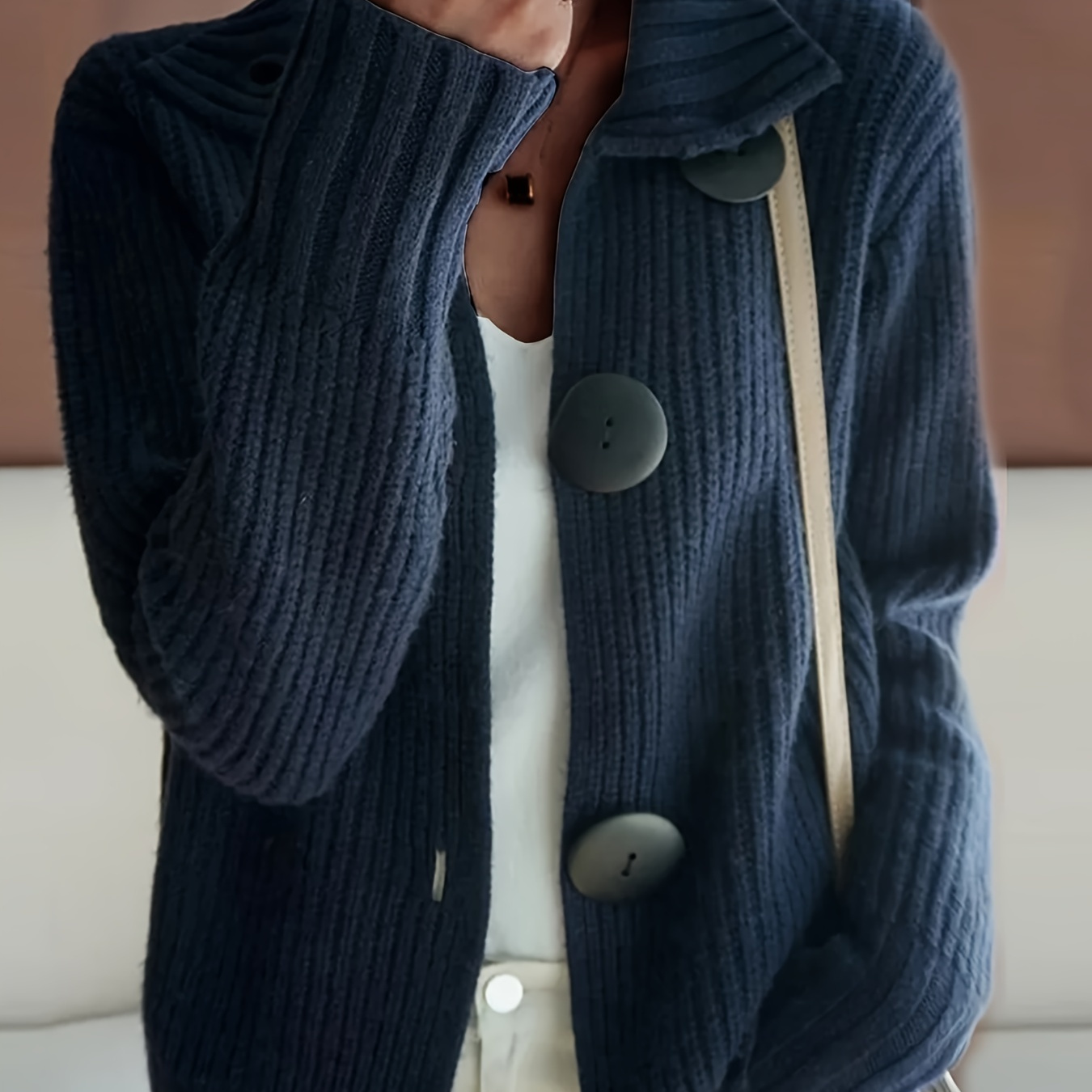 

Pull boutonné en tricot de couleur unie, cardigan décontracté à manches longues et épaules tombantes pour le printemps et l'automne, vêtements pour femmes