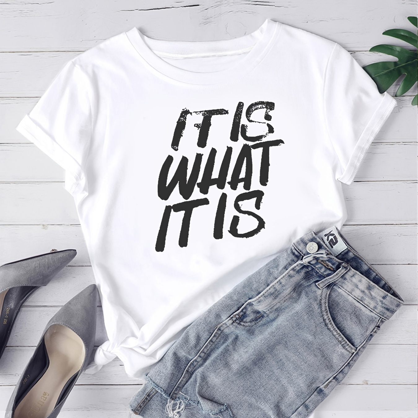 

It Is Want It Is Print T-shirt, Short Sleeve Crew Neck Casual Top For All Season, Women's Clothing