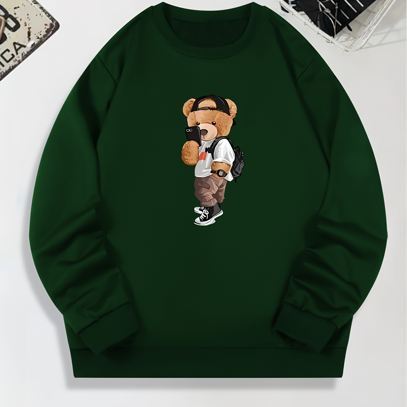 

Selfie Bear Print Pull Pour Homme Col Rond Sweat-Shirt À Manches Longues Lâche Haut Décontracté Pour Automne Hiver Vêtements Pour Hommes Comme Cadeaux Loisirs Vacances