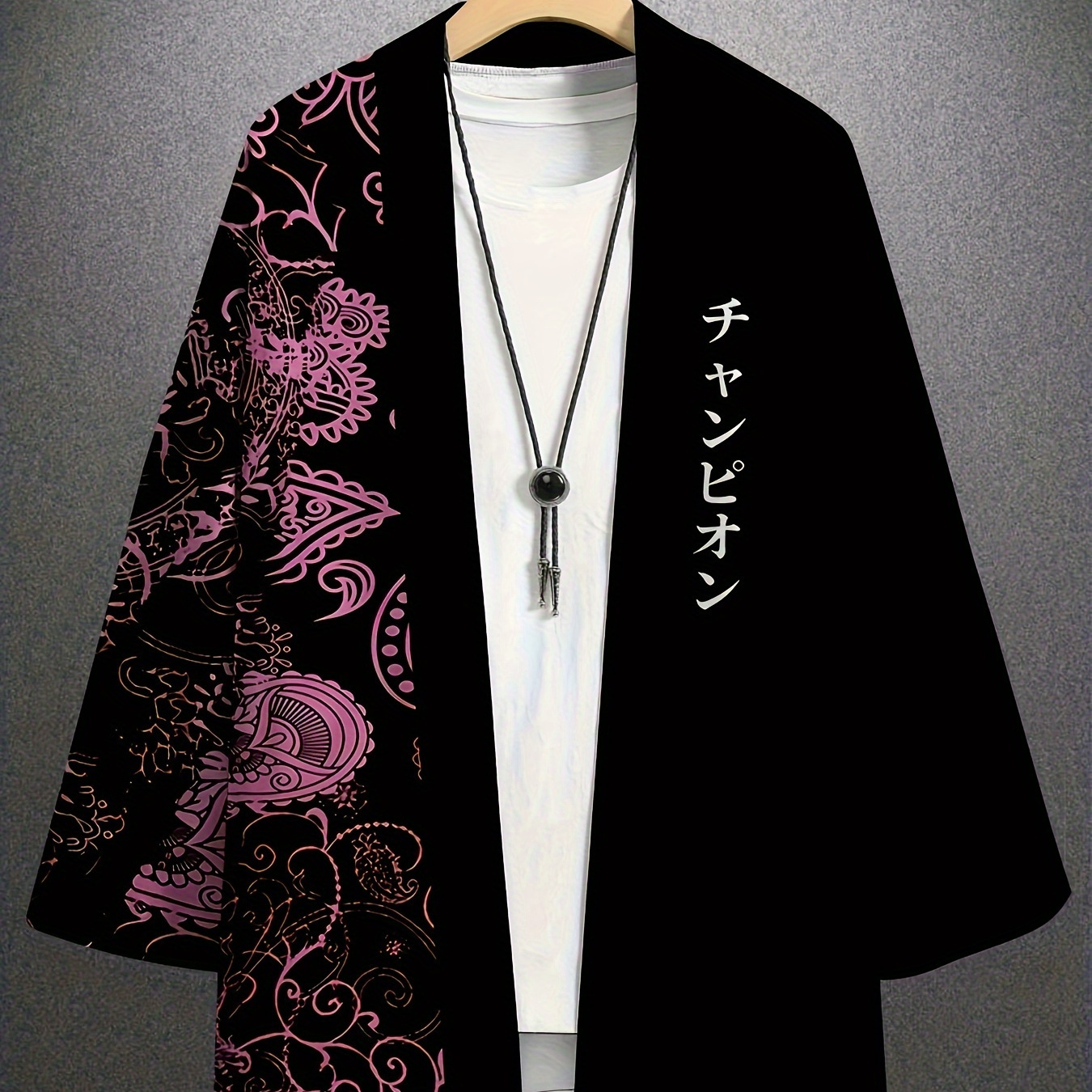 

Japanese Style Flowers Pattern Print Kimono, Open Front Cardigan For Spring & Summer, Men's Clothing