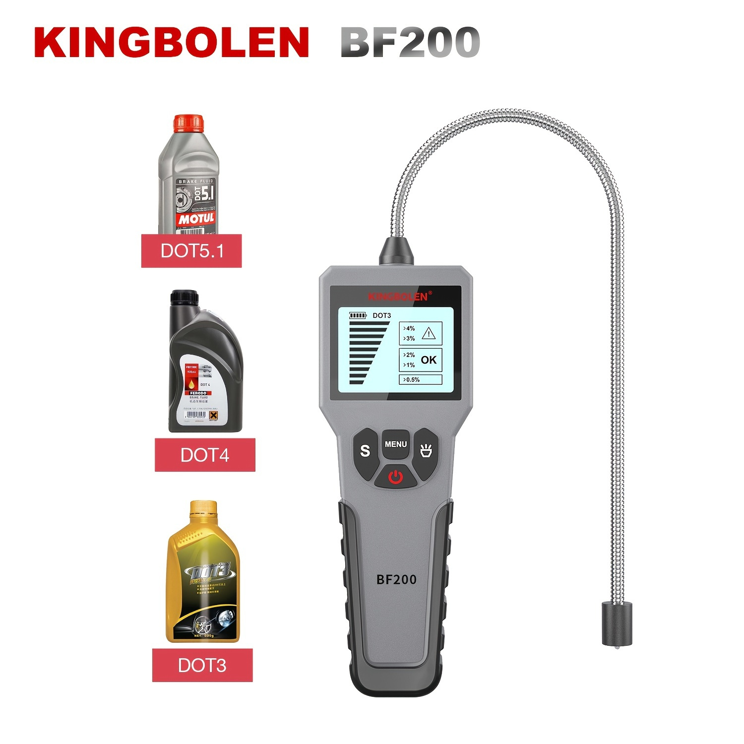 KINGBOLEN® BF200 Auto DOT3 DOT4 DOT5.1 Brake Fluid Tester