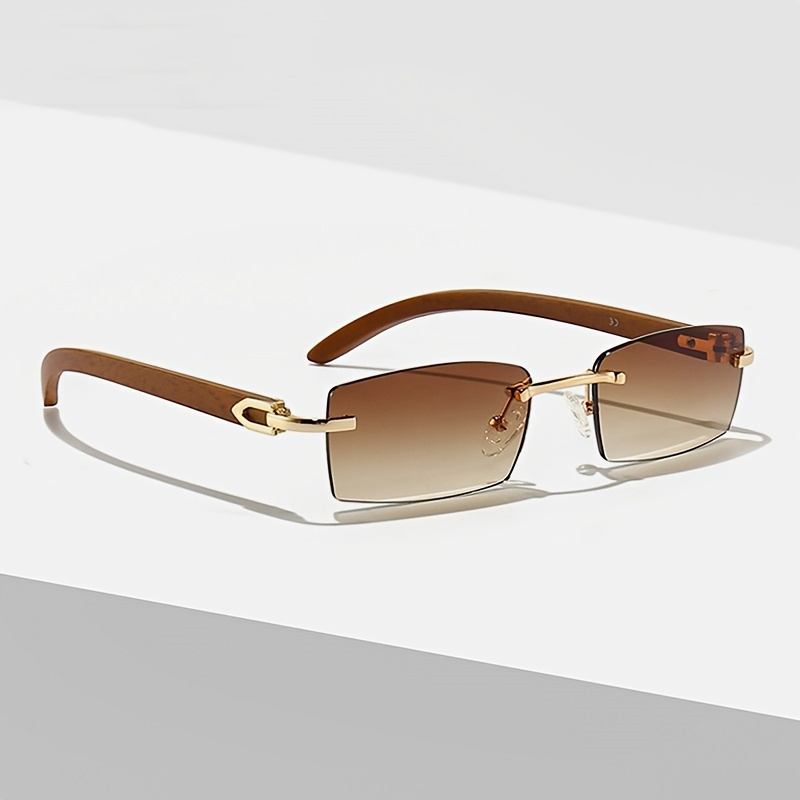 

Men's New Punk Rimless Rectangle Sunglasses, Fashion Vintage Trendy Small Frame Sunglasses