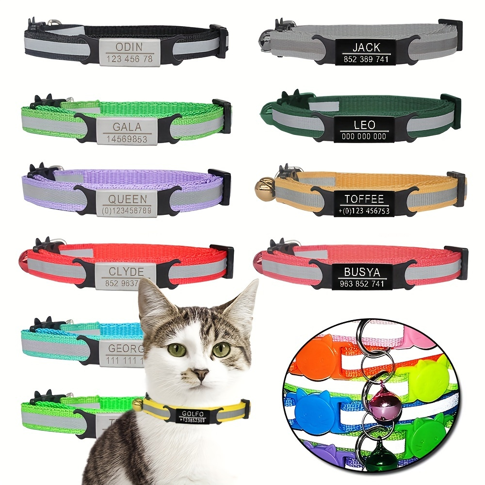 

Reflective Cat Collar Personalized With Pet Id Tag, Safety Breakaway Cat Collar With Name Tag