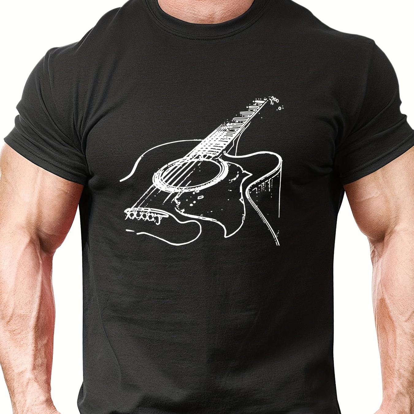 

Men's Guitar Print Trendy T-shirt, Crew Neck Short Sleeve Tops, Graphic Tee Men's Clothes Summer, Men's Outfits