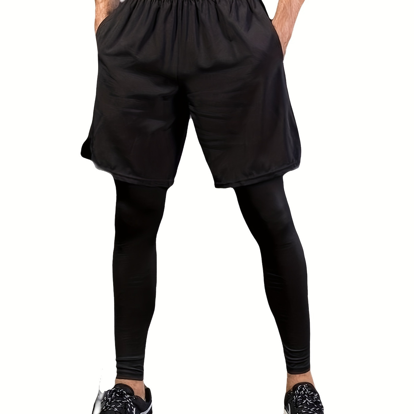 

Shorts de compression solides et élégants pour hommes, leggings 2 pièces respirants et extensibles pour la randonnée, le jogging, le cyclisme, le fitness en plein air.