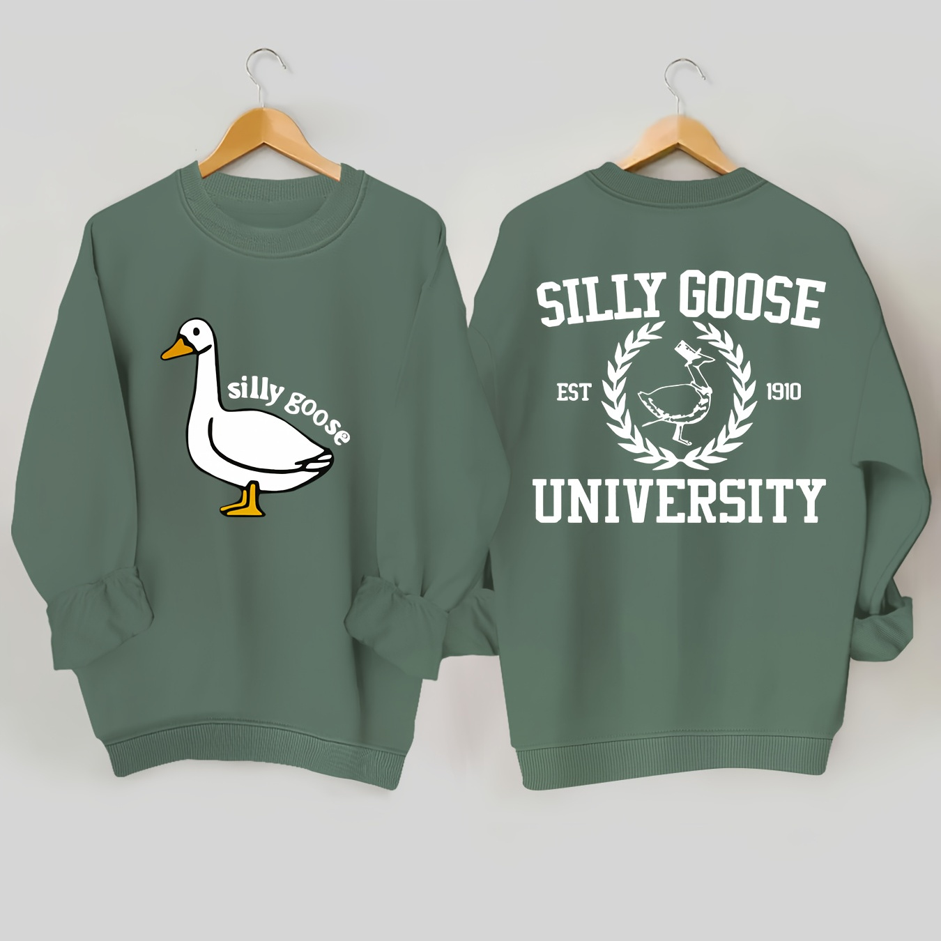

Plus Size Goose & Letter Print Sweatshirt, Casual Long Sleeve Crew Neck Pullover Sweatshirt, Women's Plus Size Clothing