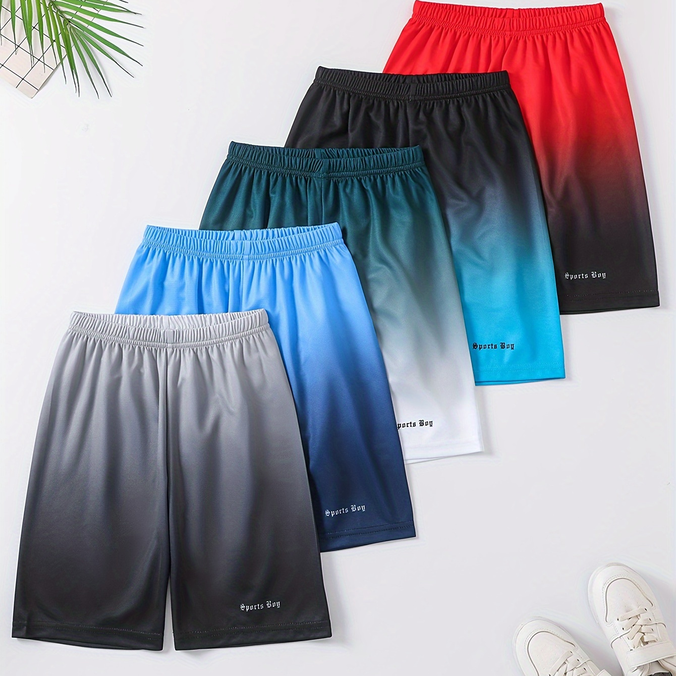 

5pcs Boys Casual Lightweight Elastic Waist Shorts Pack, Comfy Breathable Sports Shorts For Training Running Hiking