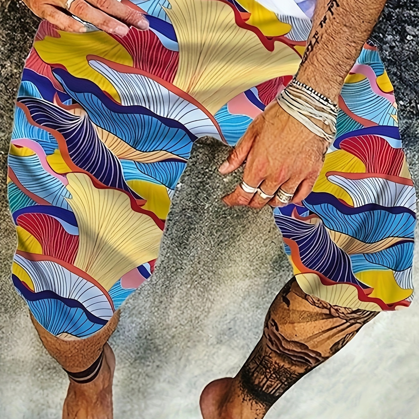 

Men's Fashion Colorful Abstract Design Print Beach Shorts, Quick Dry Lightweight Summer Swim Trunks