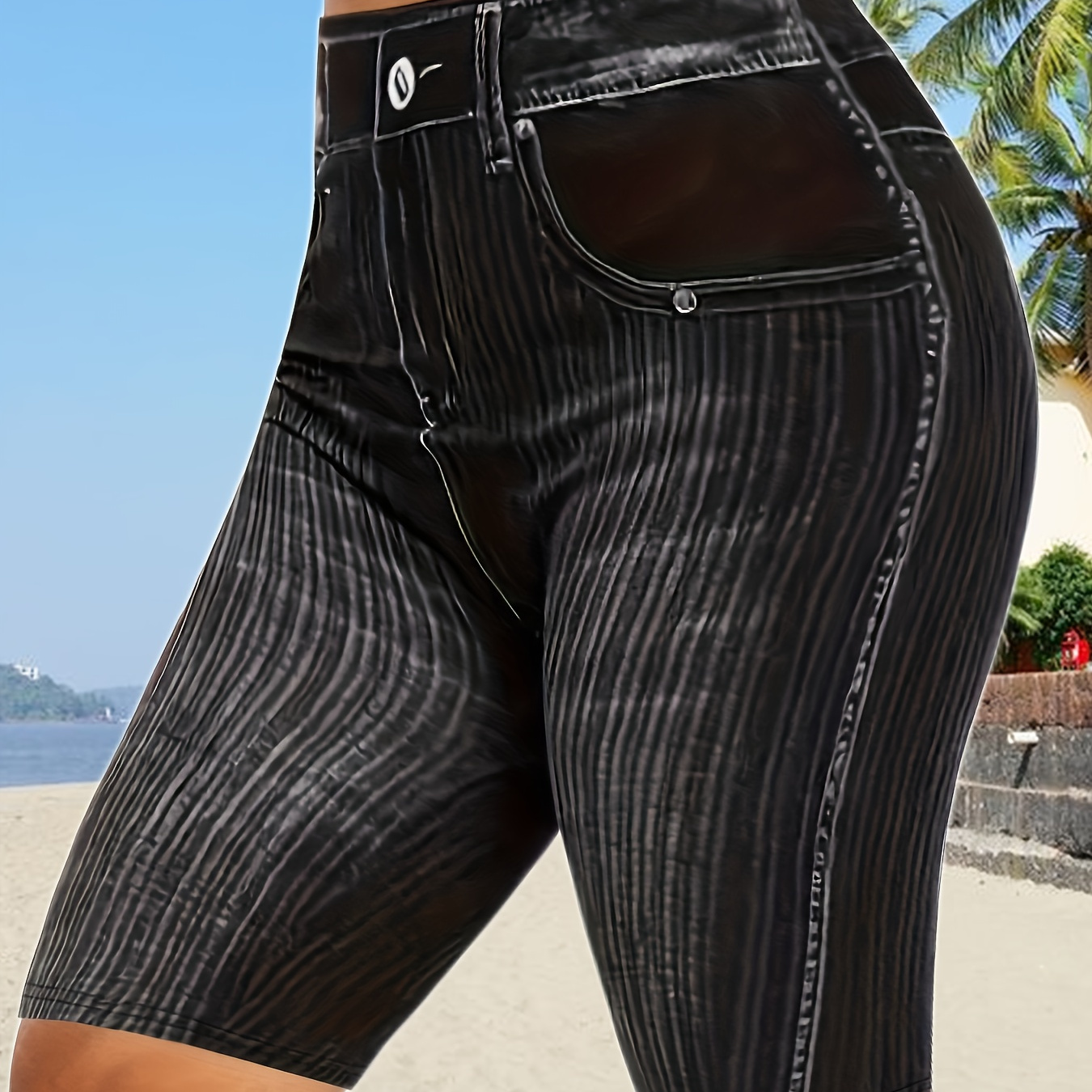 

Plus Size All Over Print Skinny Shorts, Casual Every Day Stretchy Leggings, Women's Plus Size Clothing