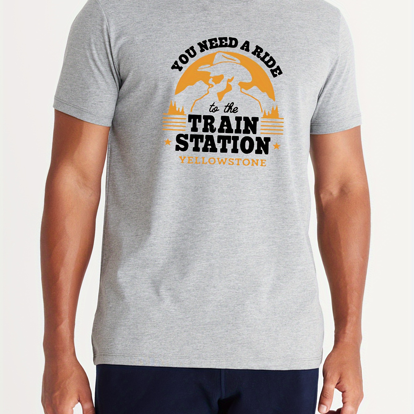 

You Need A Ride To The Train Station Print T-shirt, Stylish And Breathable Street , Simple Comfy Cotton Top, Casual Crew Neck Short Sleeve T-shirt For Summer