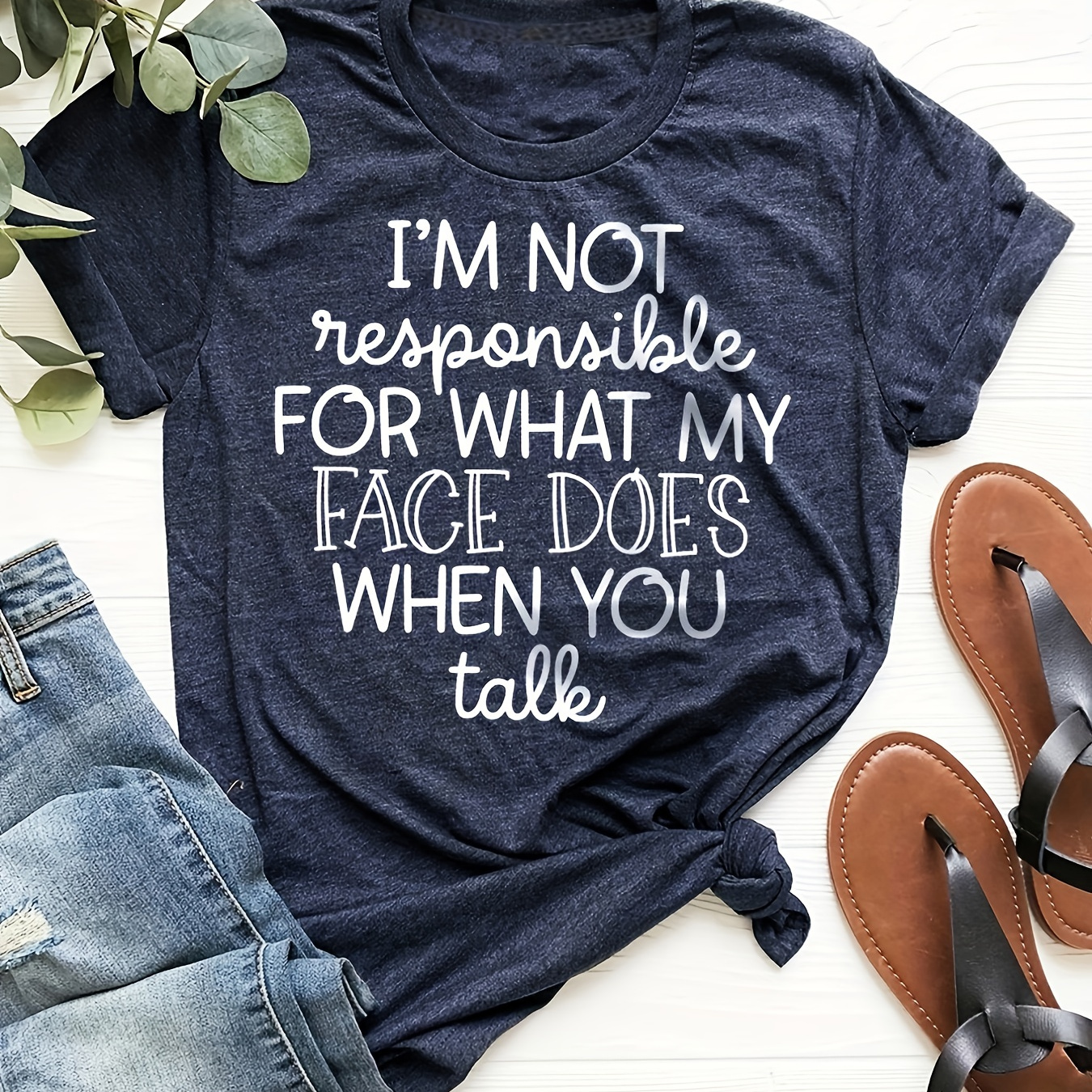 

Slogan Print Crew Neck T-shirt, Casual Short Sleeve Top For Spring & Summer, Women's Clothing