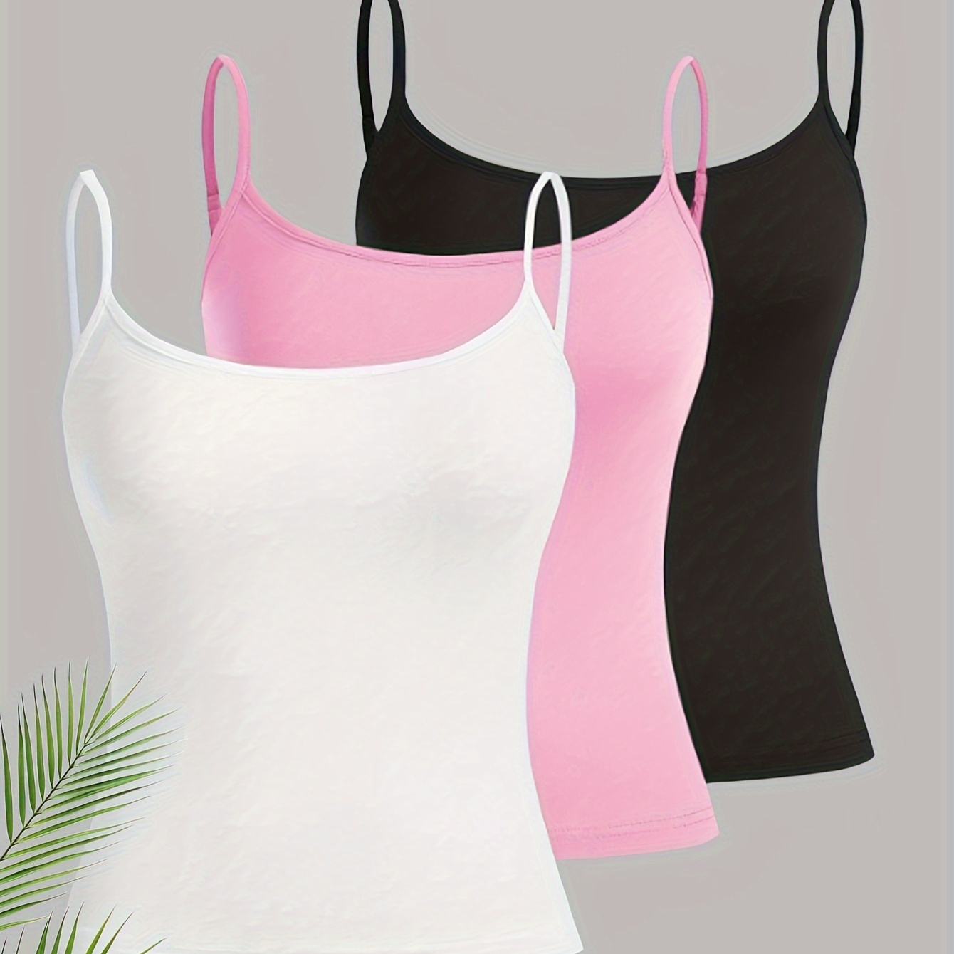 

Solid Color 3 Packs Cami Tops, Casual Sleeveless Spaghetti Strap Top, Women's Clothing