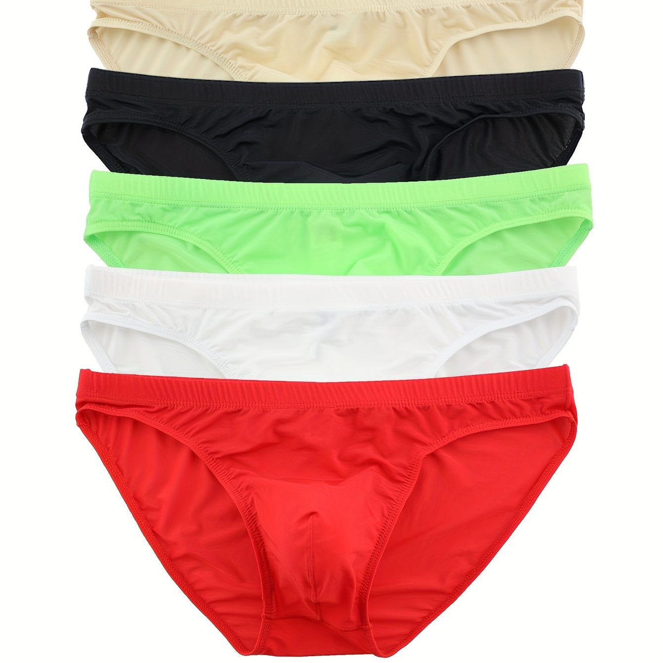 

Lot de 5 slips pour hommes en style fin et transparent, respirant, sexy, avec poche en forme de U convexe, couleur unie, et taille haute élastique.