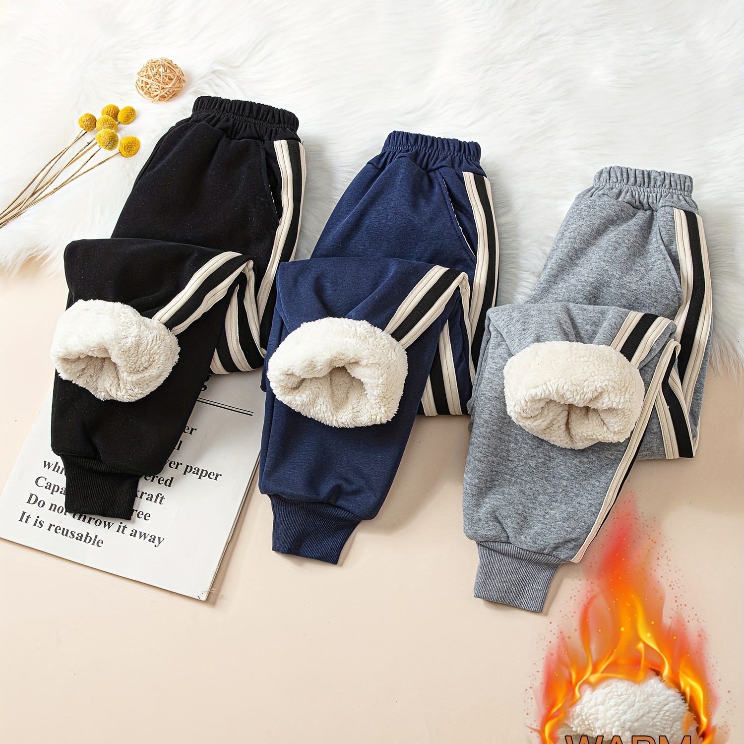 

1pc Kid's Thickened Fleece Lining Sweatpants, Warm Elastic Waist Jogger Pants, Boy's Clothes For Fall Winter, As Gift