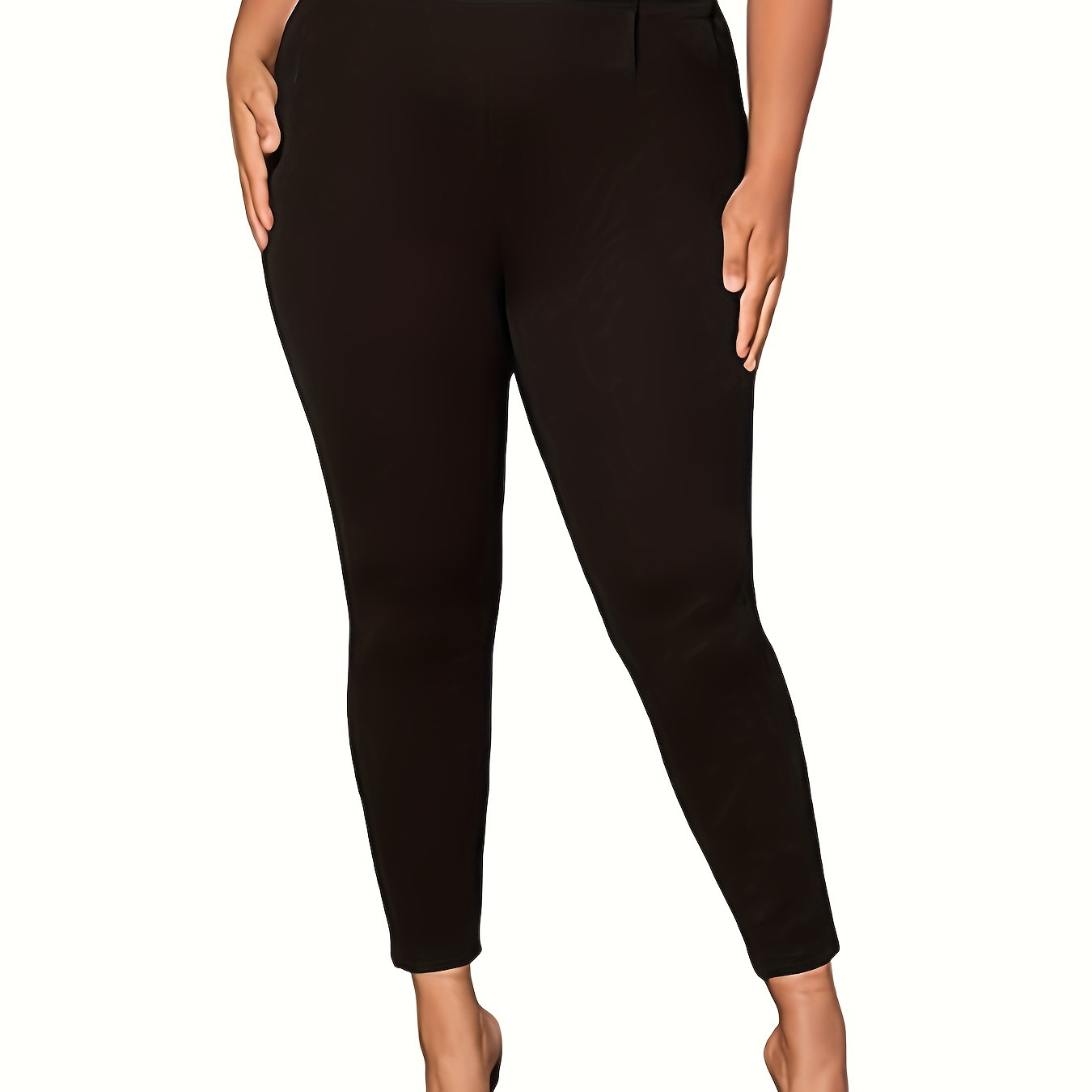 

Plus Size Solid Simple Skinny Leggings, Casual High Waist Stretchy Leggings For Spring & Summer, Women's Plus Size Clothing